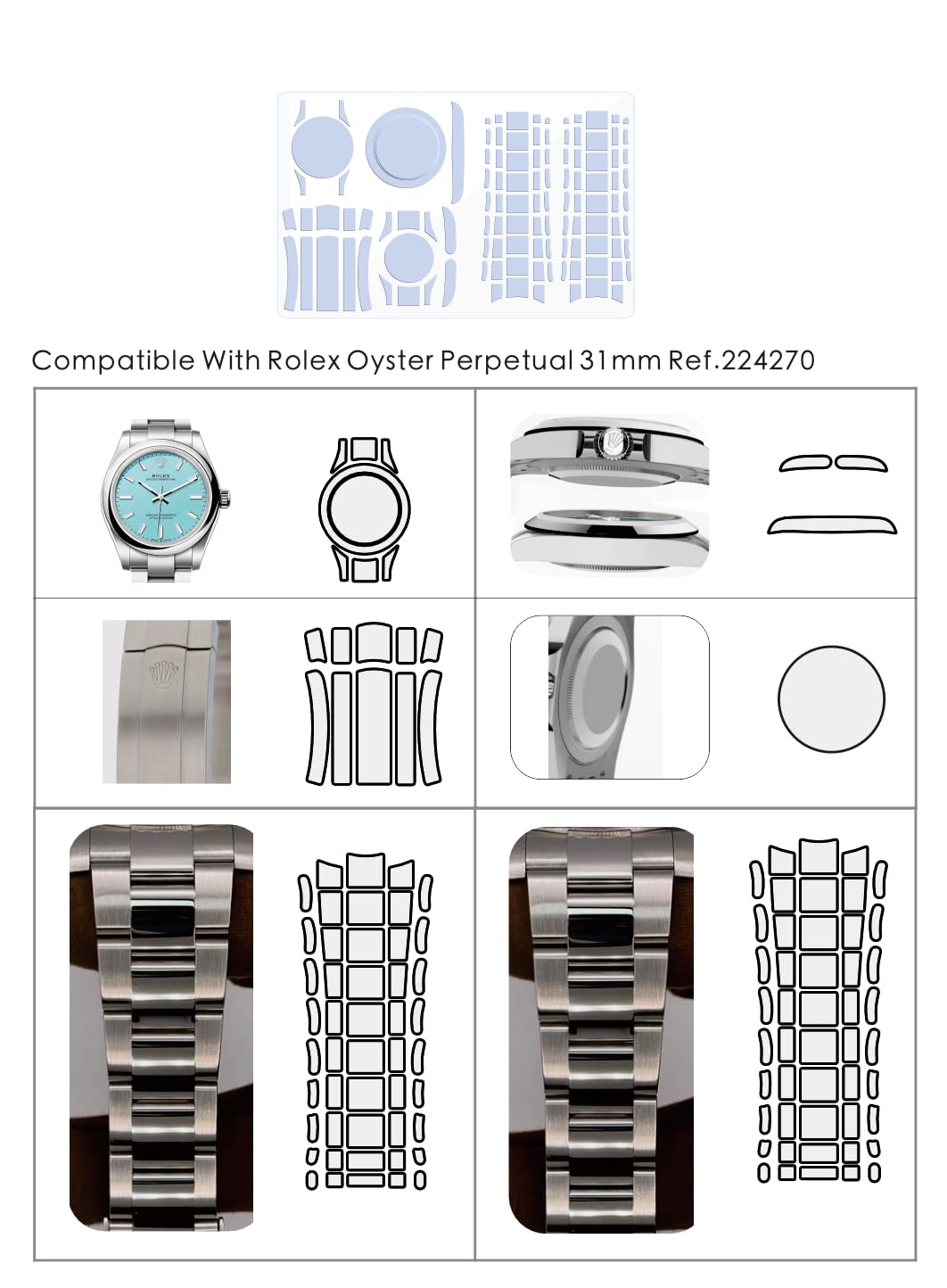 2Pack Pellicola Protettiva per Rolex Oyster Perpetual 31mm Ref. 277200. | Pelle trasparente, copertura completa, adesivo per la protezione dello schermo dell'orologio