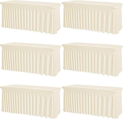 Miniatura 30 de Paquete de 2 manteles rectangulares blancos, lavables y elásticos para mesas de 6 pies, sin arrugas y reutilizables, ideales para fiestas