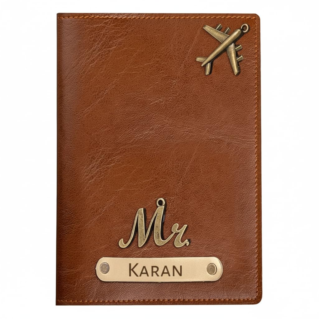 Personalised Name & Charm Leather Passport Cover Holder for Men & Women Tan Customised Passport Holder for Gift-image-49