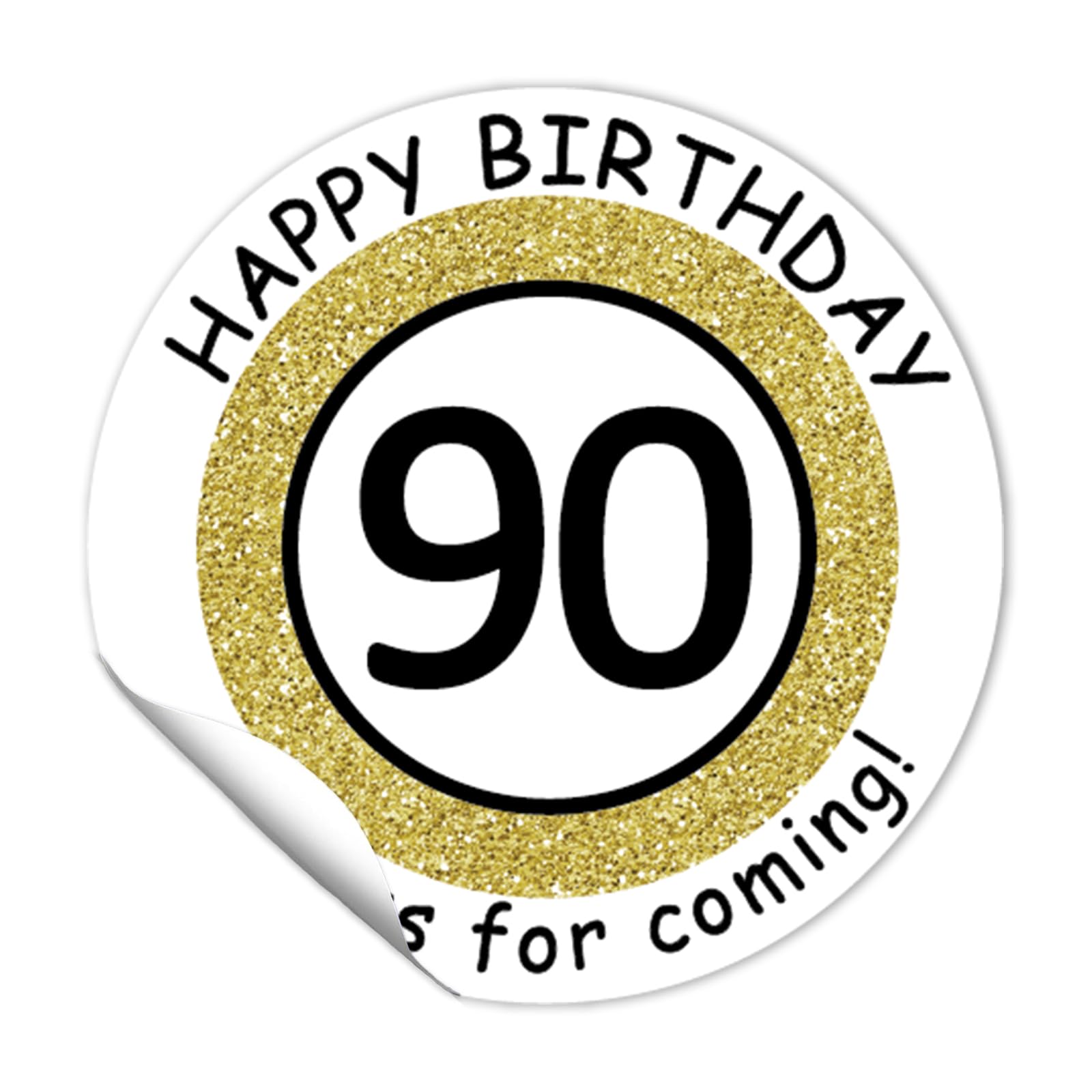 REWIDPARTY 1.5 Inch Round 90th Birthday Stickers（80 Pieces）White Gold Happy 90th Birthday Stickers 90th Birthday Party Favor Stickers Adhesive Party Stickers 90th Birthday Party Decoration Supplies
