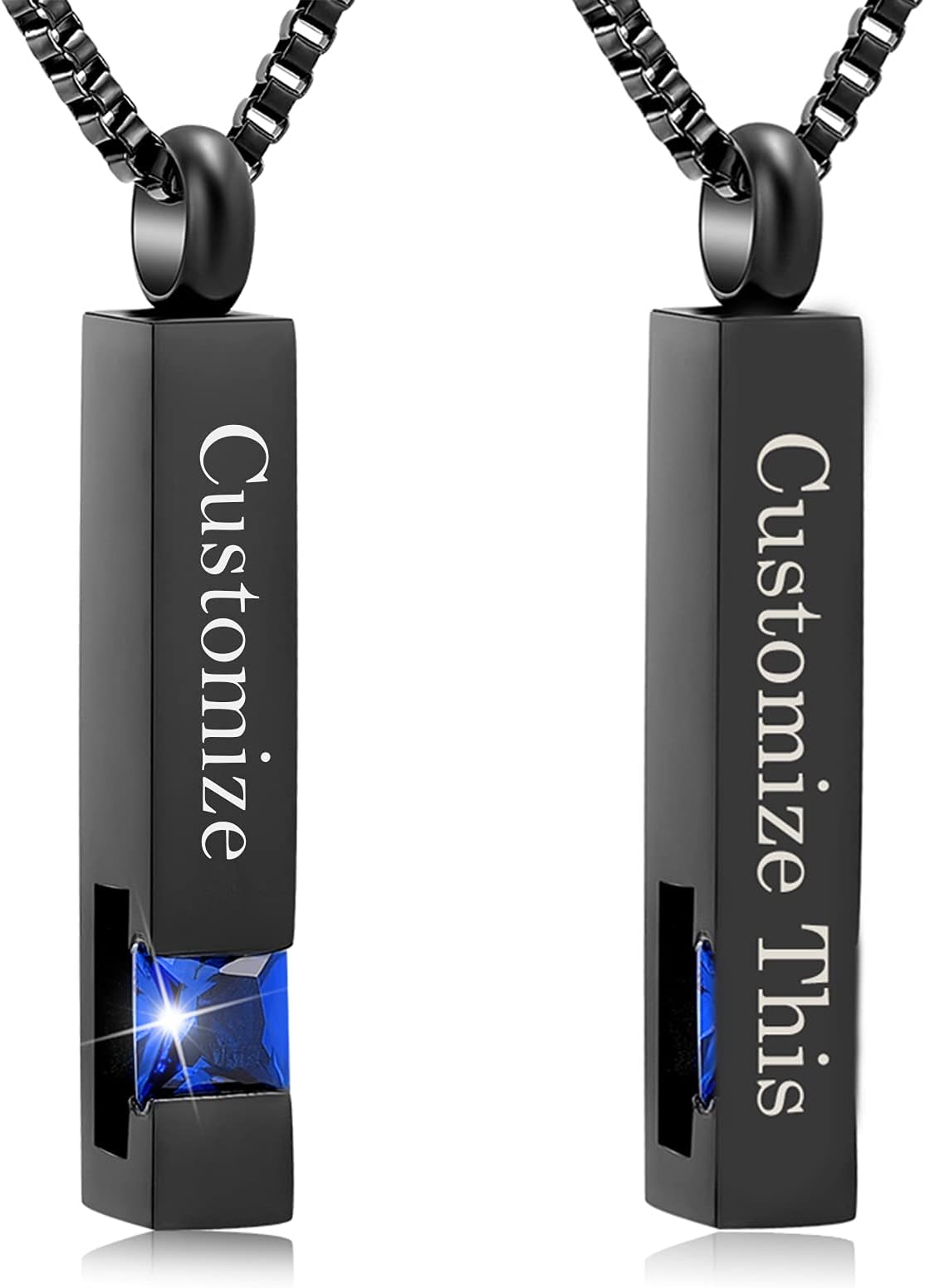 XSMZB Crystal Cremation Urn Jewelry Cube Memorial Ashes Necklace Pendant Keepsake- Black Birthstone Series