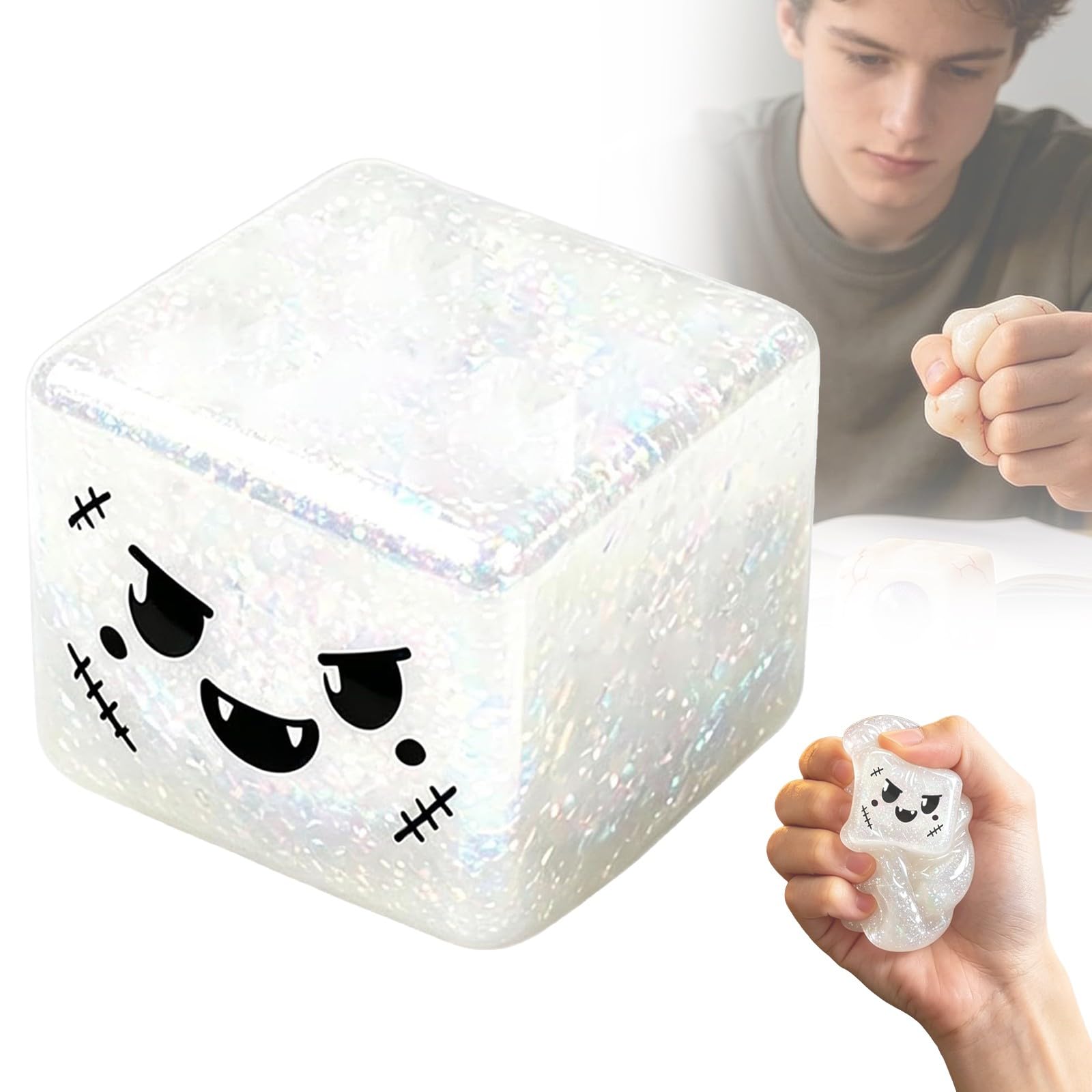 Squishy Stress Relief Ball, Crunchy Squeeze Fidget Toy for Halloween Office Home Party Gift Desktop Decoration (G- White) — image 1