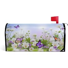 WOOR Butterfly Flying Flowers Garden Magnetic Mailbox Cover MailWraps Garden Yard Home Decor for Outside Oversized-25.5" x20.8"