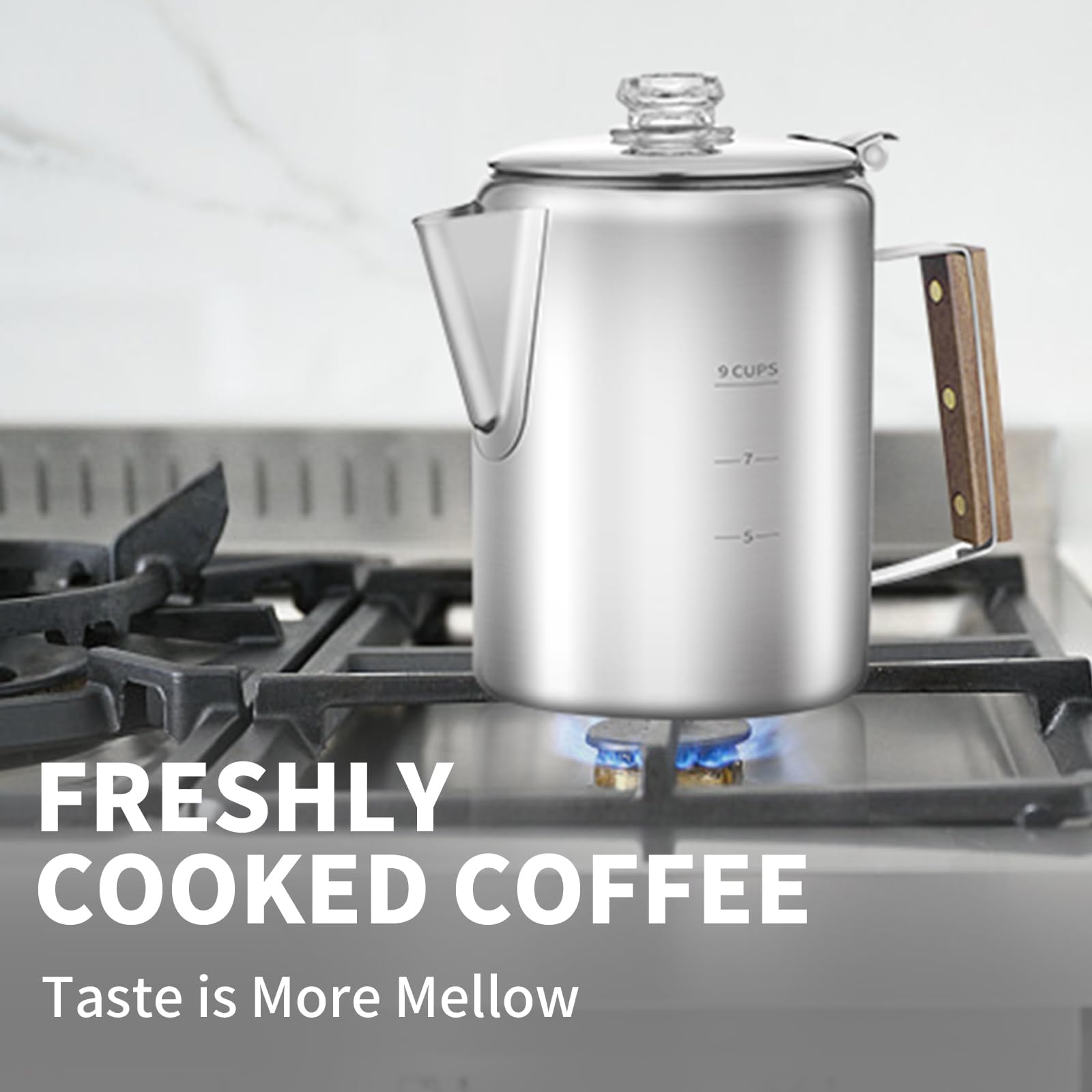 Stainless Steel Percolator - 9 Cup Camping Coffee Pot -2