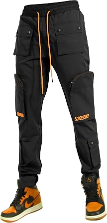 SCREENSHOT Mens Hip Hop Premium Multifunctional Utility Nylon Cargo Pants - Crisp Shell Fabric 3D Pockets Tapered Fit Bottoms