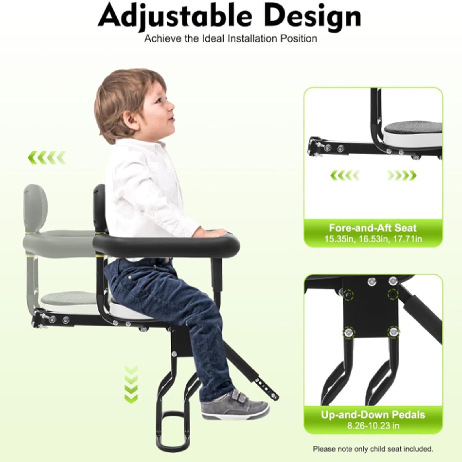 Seggiolino da Bicicletta Anteriore/Posteriore per Bambini | Sicuro E Confortevole Per Bambini Seggiolino Con Poggiapiedi A Tre Livelli, Per Bambini Da 1 A 5 Anni