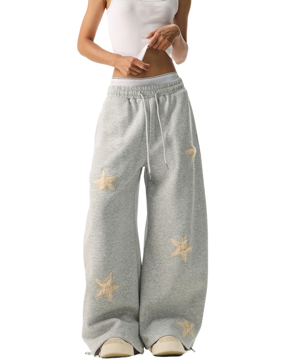 Skateboard Frog Pantaloni Donna Streetwear Y2K Stella in Peluche Applicata