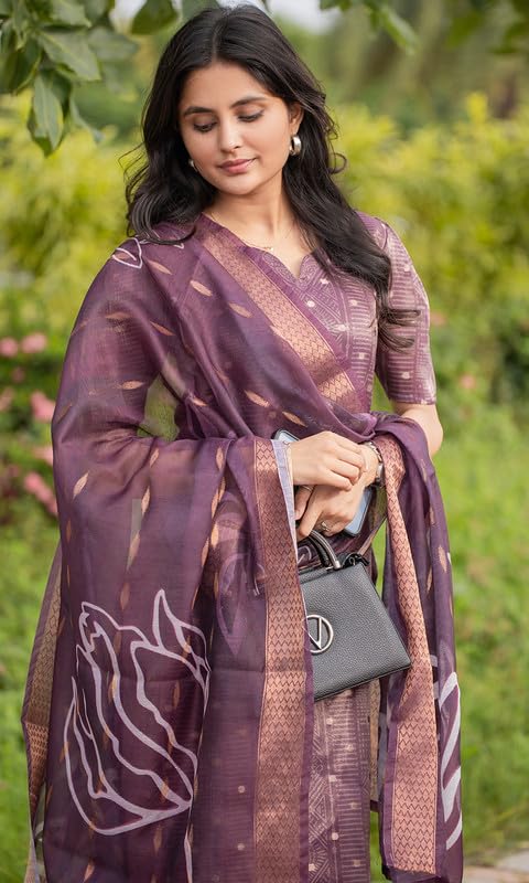 Image of Sun Fashion And Lifestyle Women's Simmer Stitched Printed Kurta Dupatta (KD8 Wine)