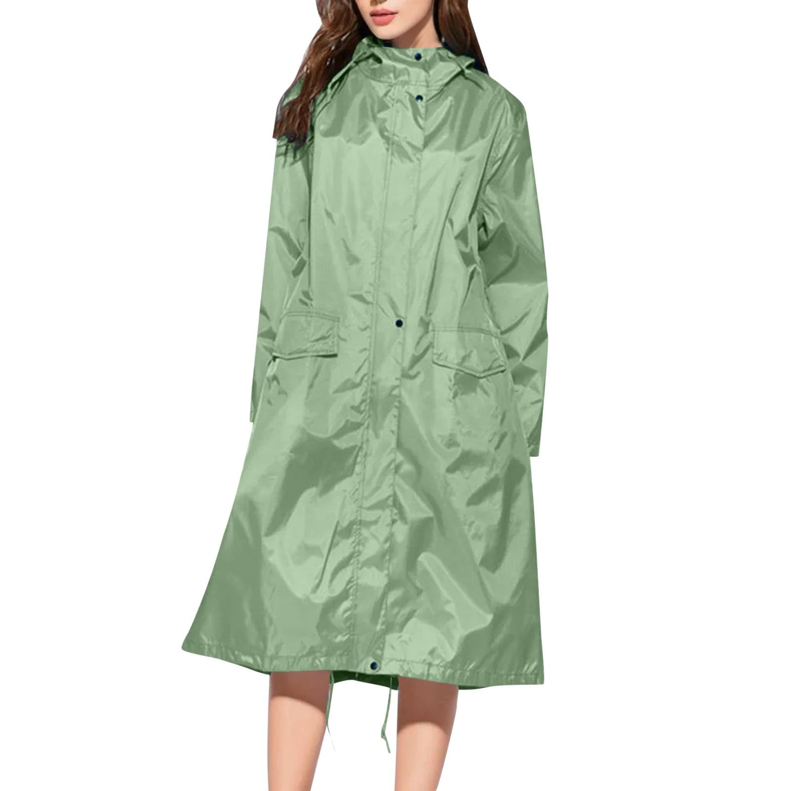 Generisch Damen-Regenjacke mit Kapuze, leichter, langärmliger Windjacke mit Reißverschluss, Kordelzug Taschen