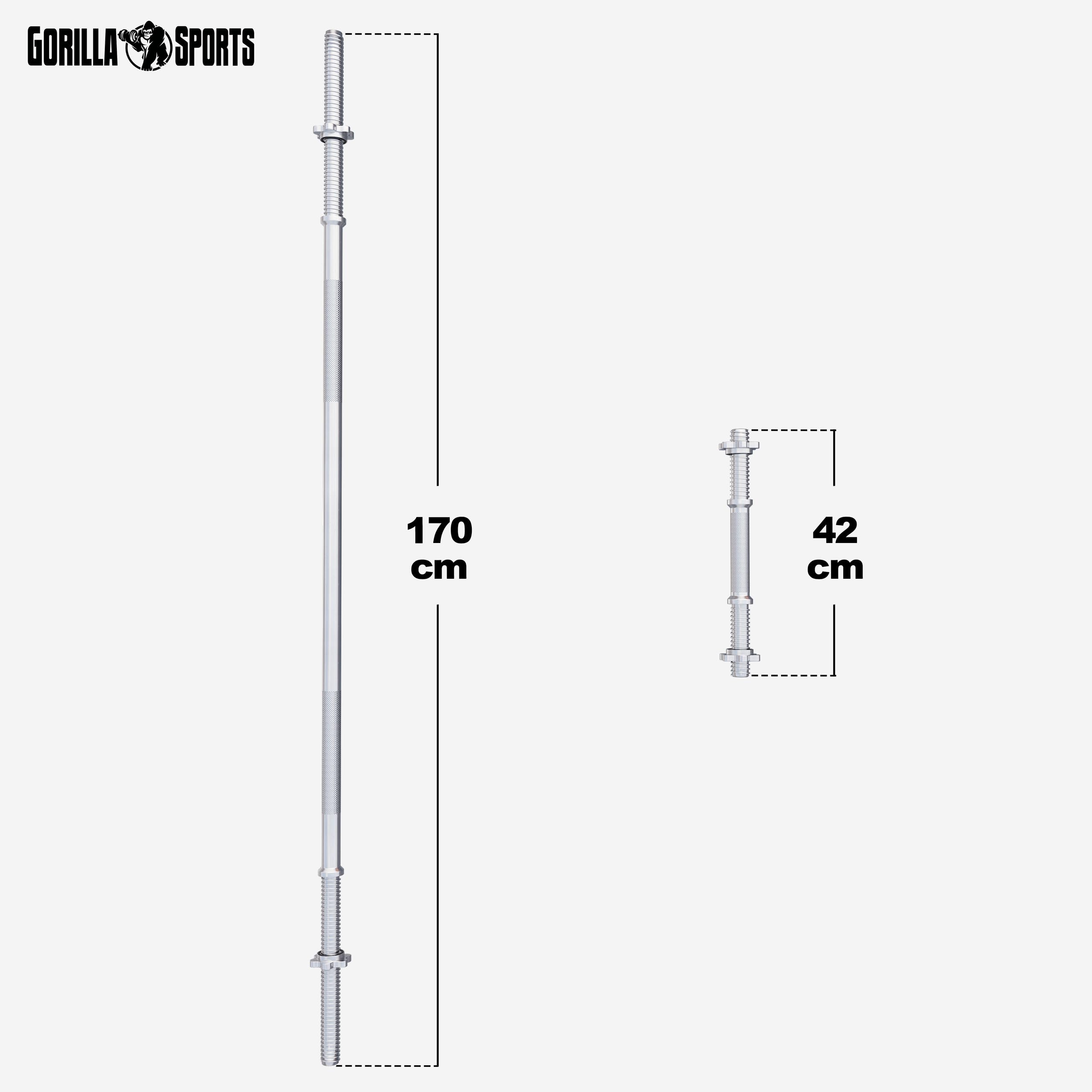 Gorilla Sports® Set Bilanciere e Dischi - 60kg, 100kg o 130kg, Ø 30 mm, Barra 170cm, con Chiusure, Zigrinato, Antiscivolo, Acciaio Cromato - Manubri, Palestra, Allenamento, Sollevamento Pesi, Fitness