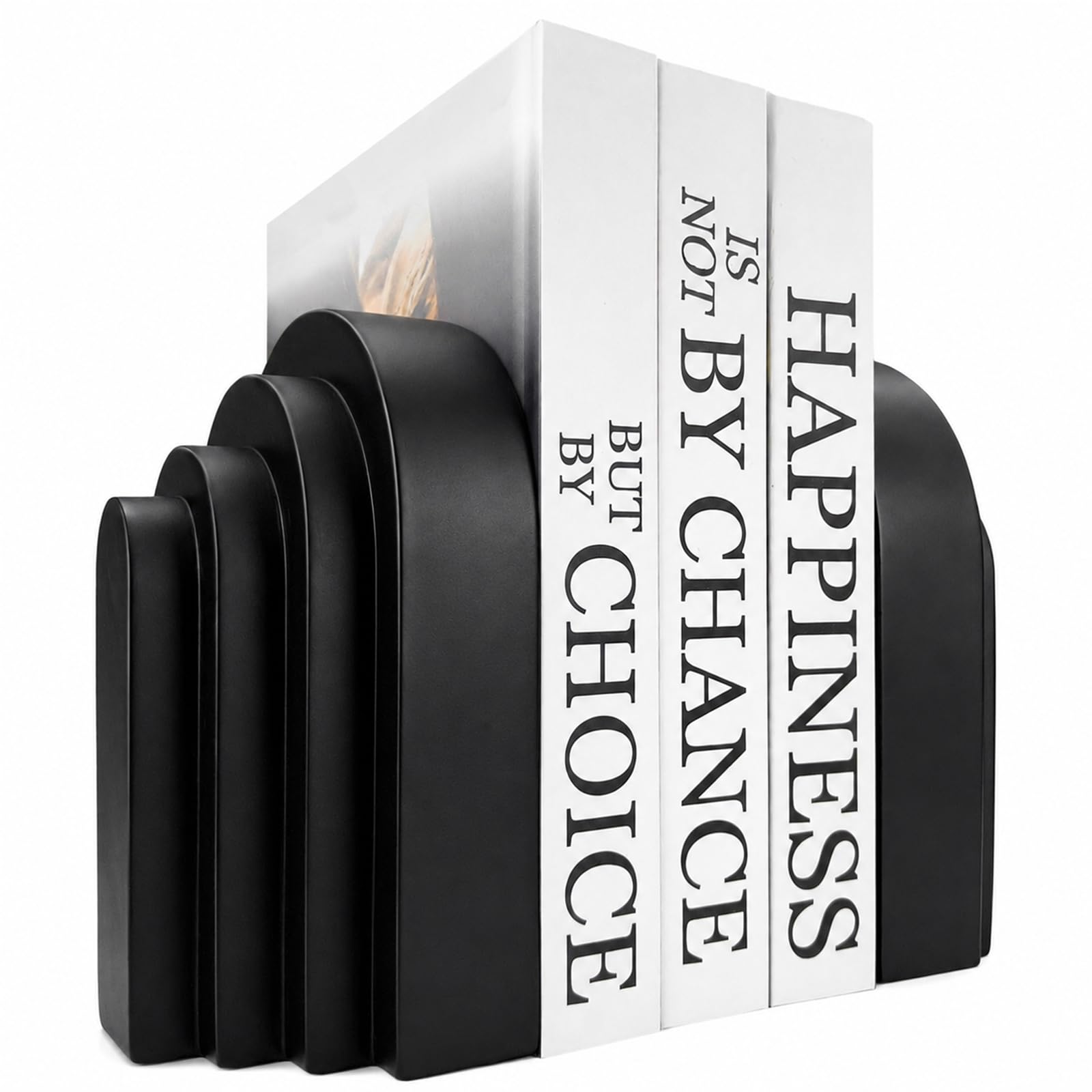 Photo 1 of GUSFREUD Decorative Bookends, Layered Arch Design, Matte Black (Set of 2)