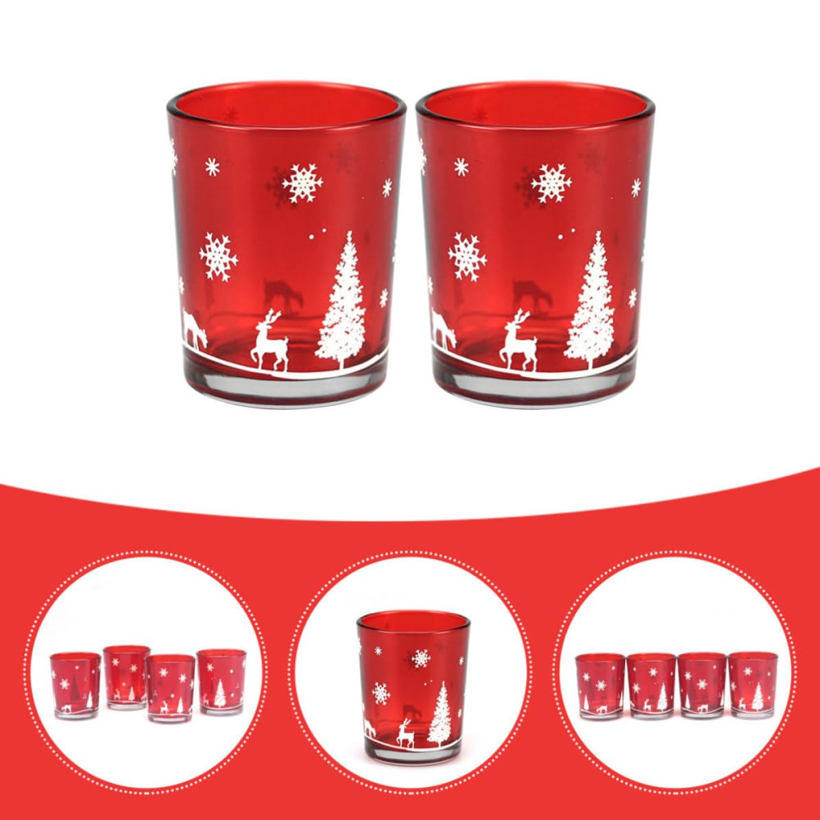BESPORTBLE 10 Pezzi Portacandela Natalizio in Vetro Rosso, Tazza Decorativa