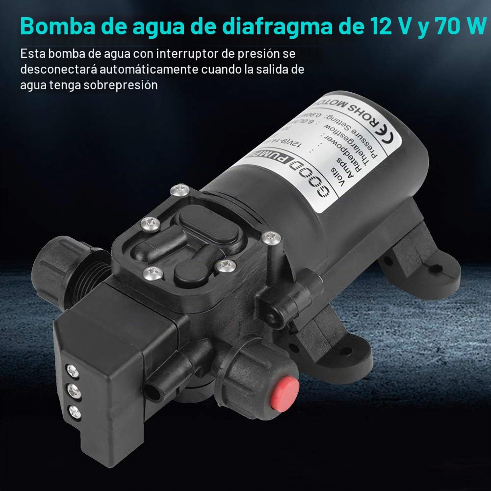 Pfor OMPe Eau 12V 120V Bomba de Presión Negro Dc 12V 0.9Mpa 6L Min Agua Diafragma de Alta Presión 70W Bomba Autocebante