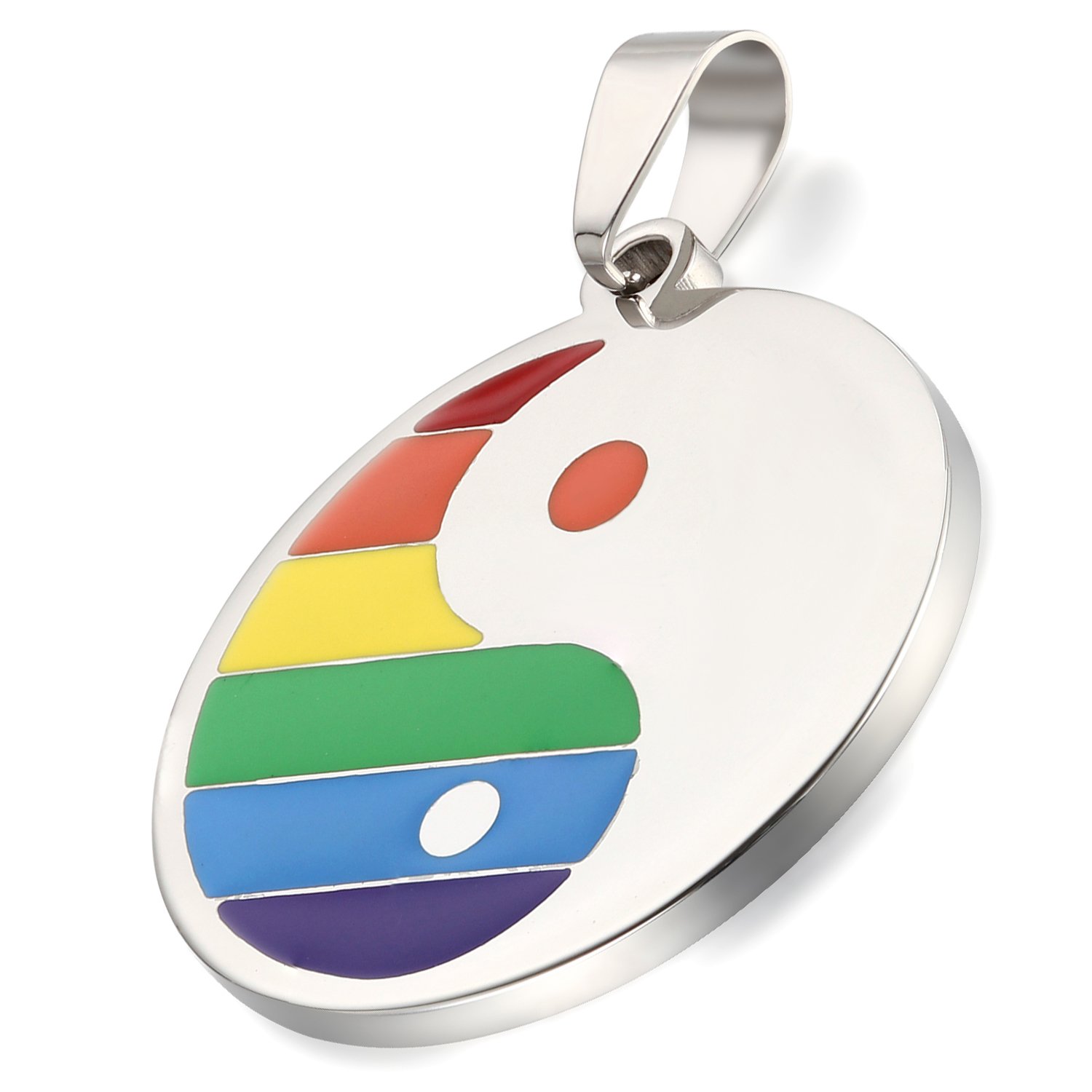 Men's Womens Stainless Steel LGBT Gay Pride Rainbow Taichi Pendant Necklace, 22 inch Chain