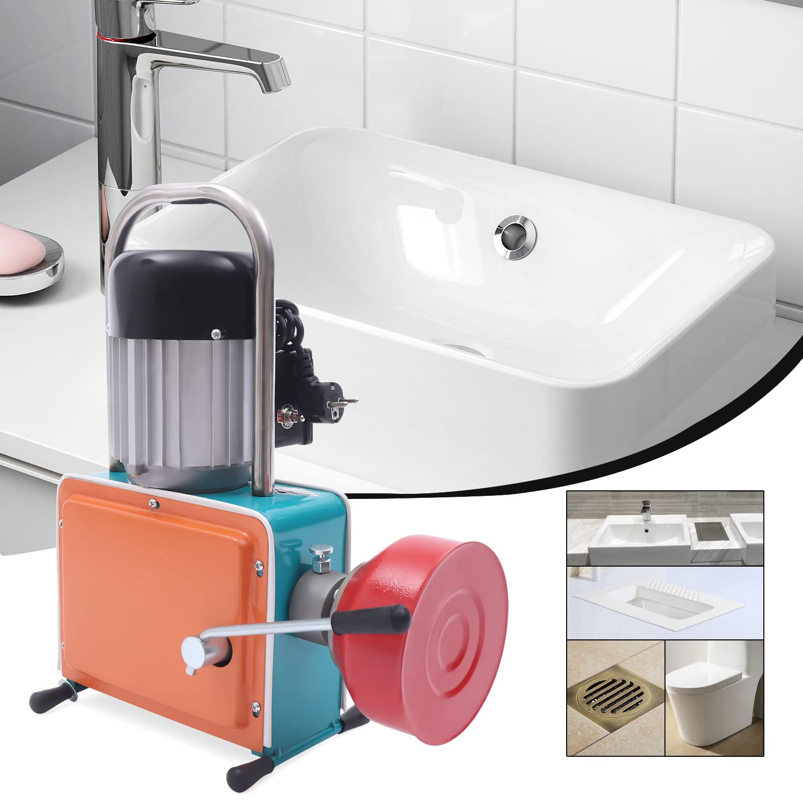 Limpiador de tuberías eléctrico, 1000 W, máquina de limpieza de desagües, 400 r/min, adecuada para tuberías de 20-150 mm de diámetro, desatascador de desagües, baño y cocina
