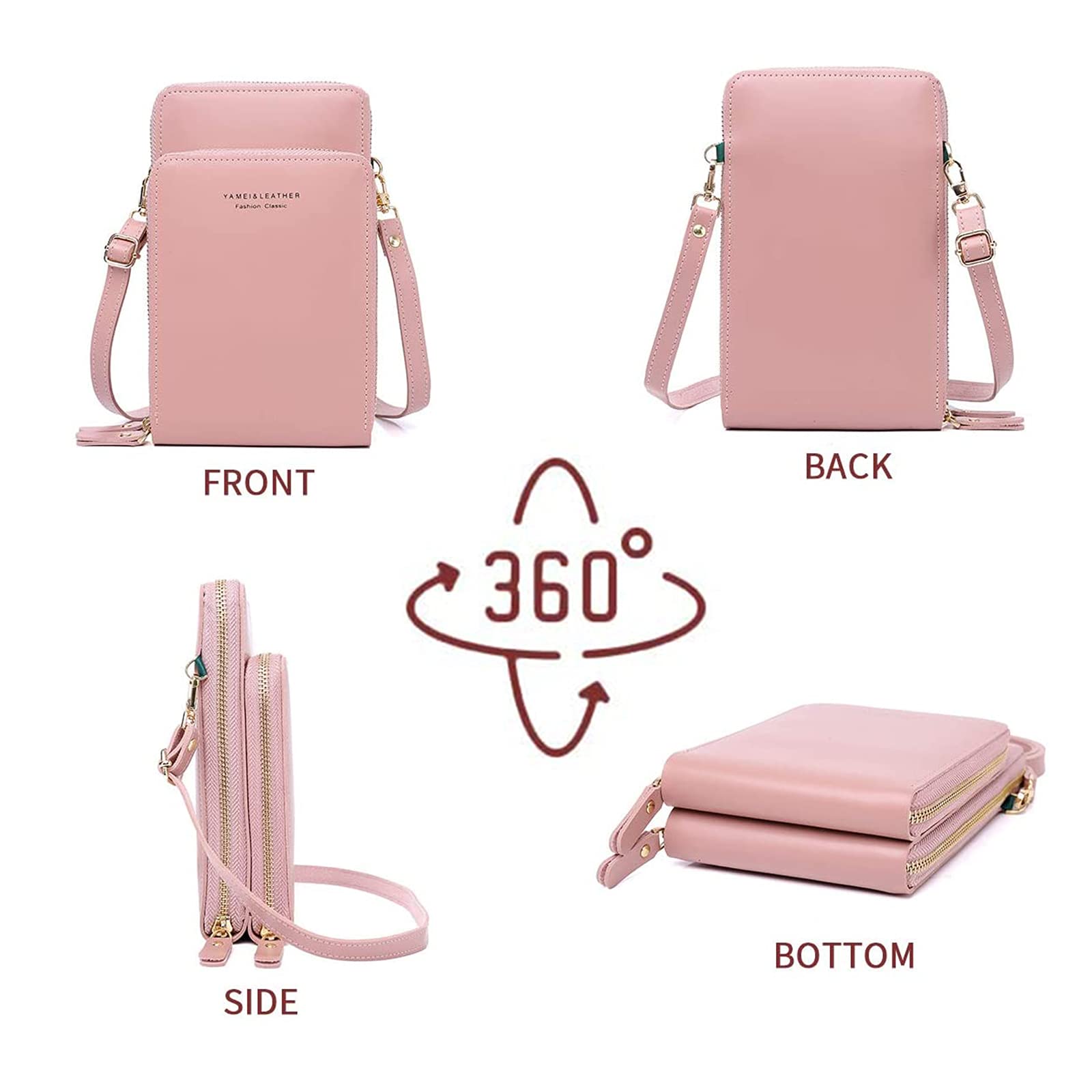 Borsa A Tracolla Donna Piccola Portafoglio Con Slot Per Carte E Tasca Per Telefono, Compatibile IPhone E Samsung, Nero