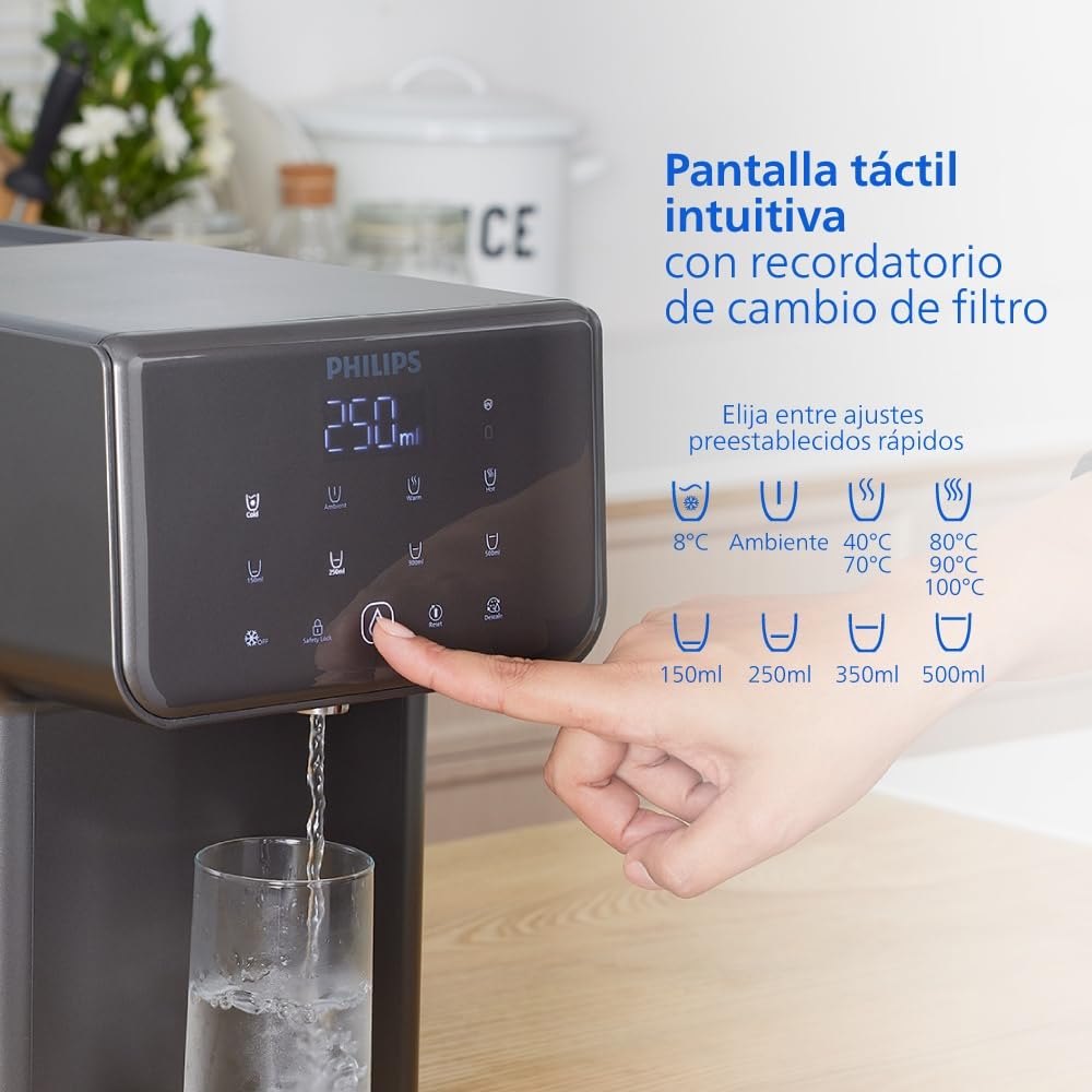 Philips 3500 Series Dispensador de Agua Caliente y Fría con Filtración Taste+, Agua Filtrada Caliente y Fría en Segundos, Protección Antibacteriana UV-C, No Requiere Instalación