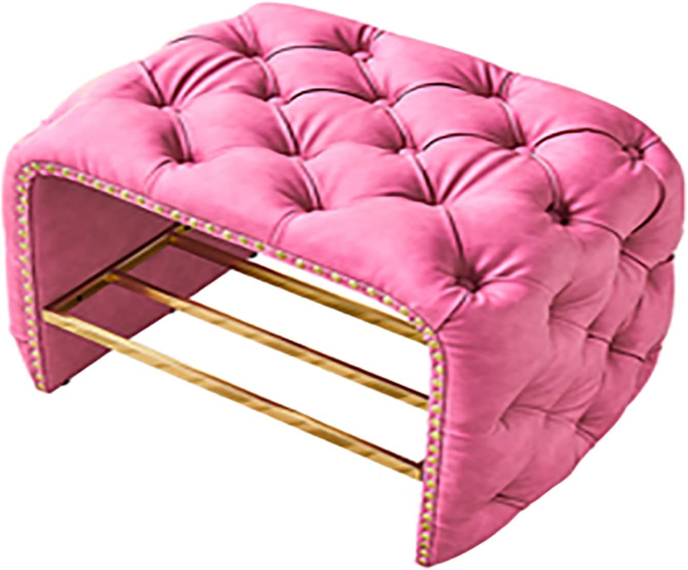 Banc d'entrée rose 60 cm en cuir rembourré avec étagère à chaussures moderne