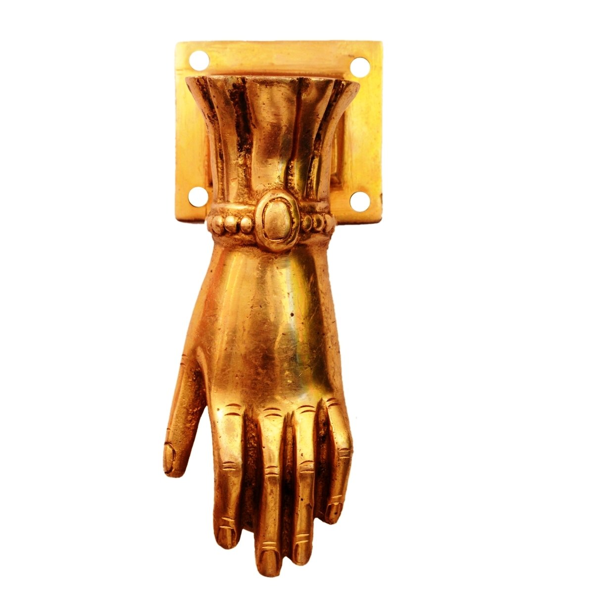 Purpledip Mosiężny uchwyt knocker do drzwi: 'Hand of God' (11137)