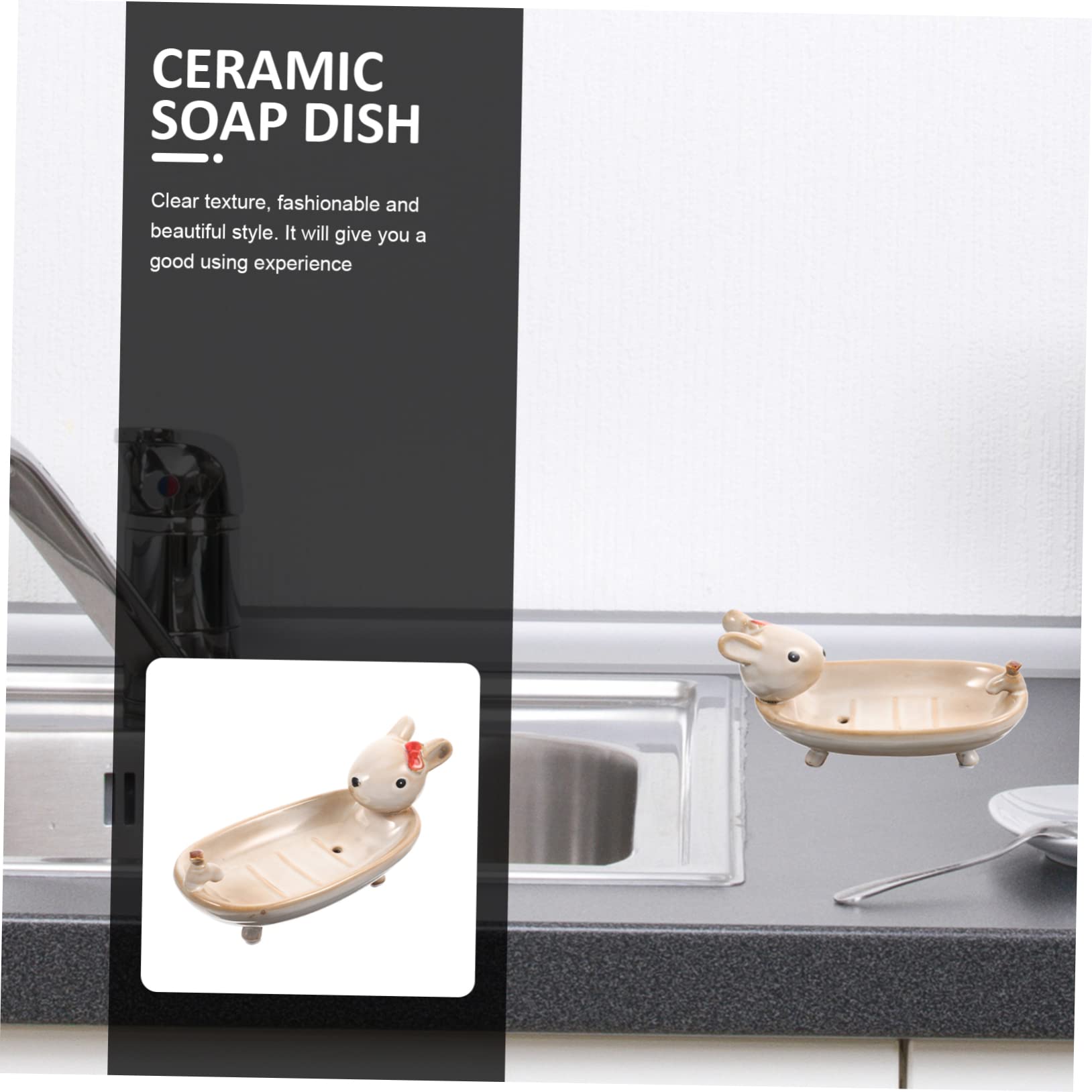 Keramik Seifenschale in Beige mit Hasenform für Bad und Dusche