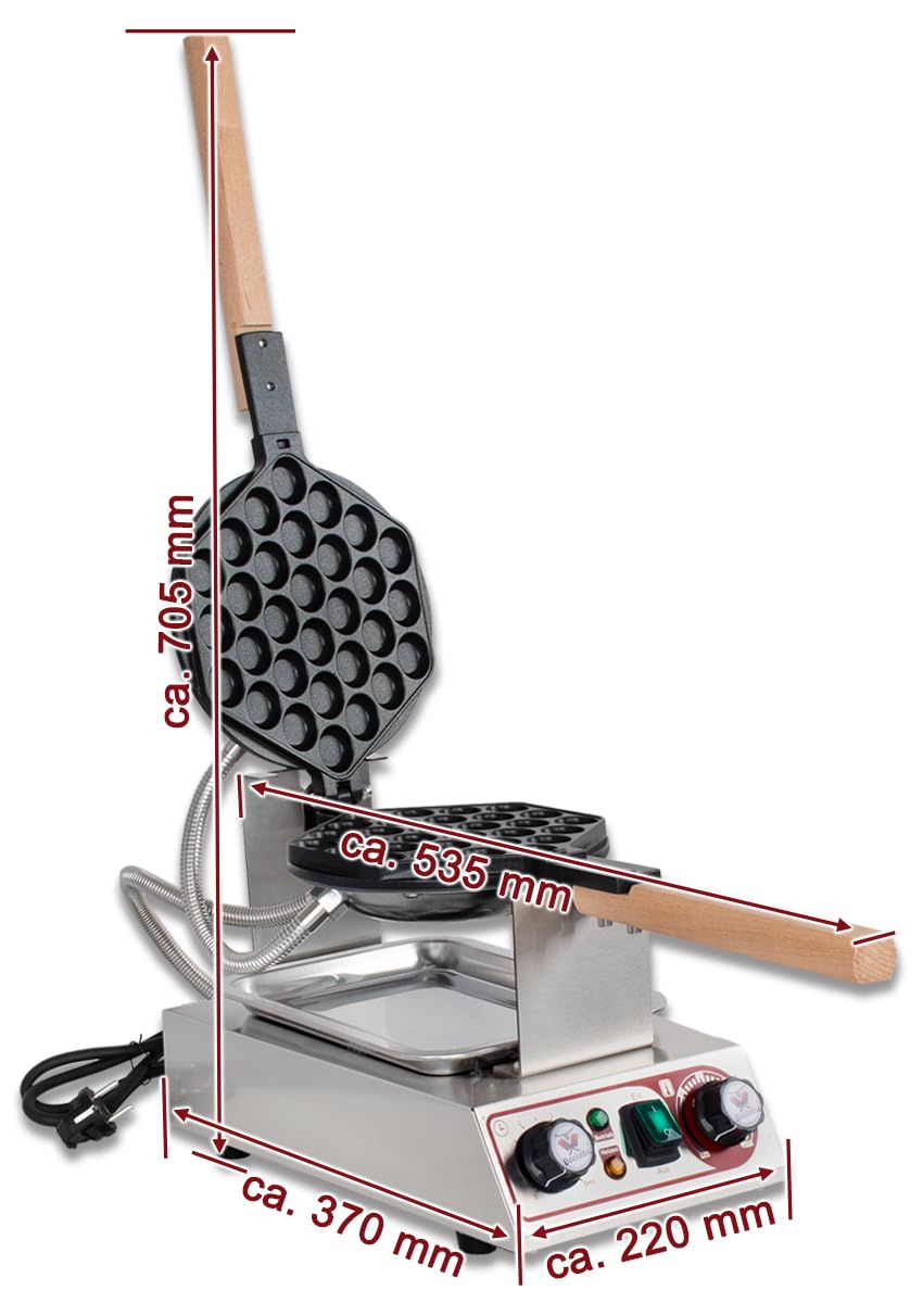Beeketal 'BWA-10' Profi Bubble Waffeleisen mit antihaft Backplatten, Edelstahl Gehäuse, 50-250 °C, Timer: 0-5 Minuten und Teig Auffangschale - Gastro Waffelautomat speziell für Bubble Waffeln