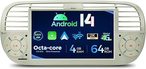 XTRONS Para Fiat 500 (2007-2015) Radio de pantalla táctil, 7 pulgadas Android 13 Estéreo de coche para Fiat 500 Reemplazo Unidad Principal Bluetooth