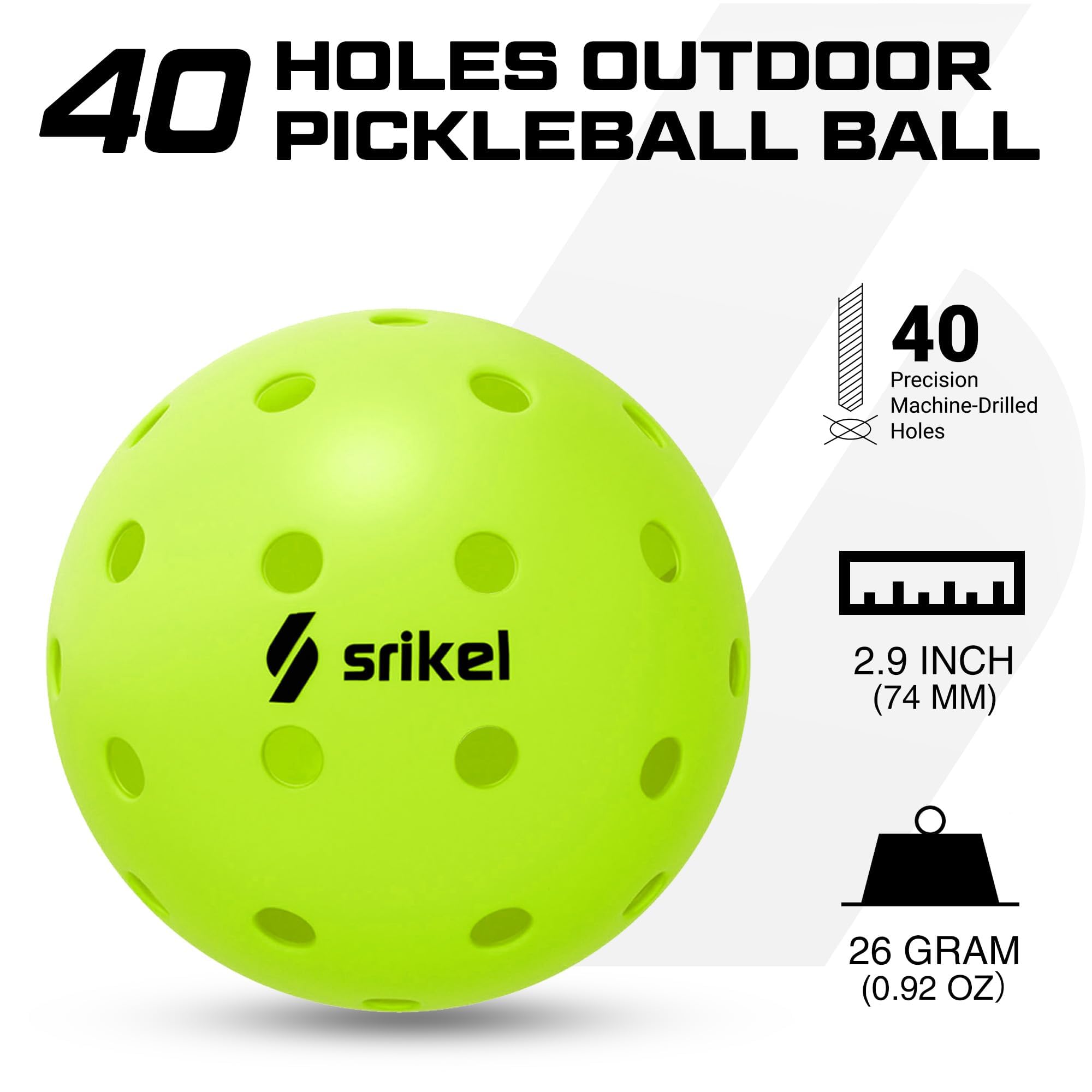 Zestaw 4/12 piłek do pickleballa na zewnątrz, zatwierdzone przez USAPA, bezszwowa konstrukcja rotacyjna, zapewnia trwałość, 40 otworów, odporne na pęknięcia dla początkujących profesjonalnych