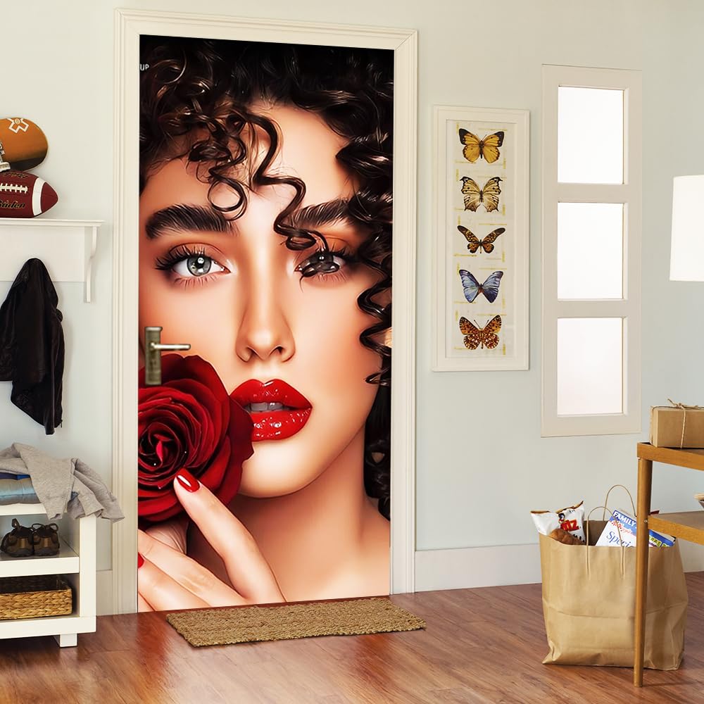 Inkshutter Beauty Parlour Door Decorative Wallpaper Sticker, Self Adhesive Vinyl, Multicolor, Modern Style, 76.2 x 198.12 cm, for Salon Spa Home Decor