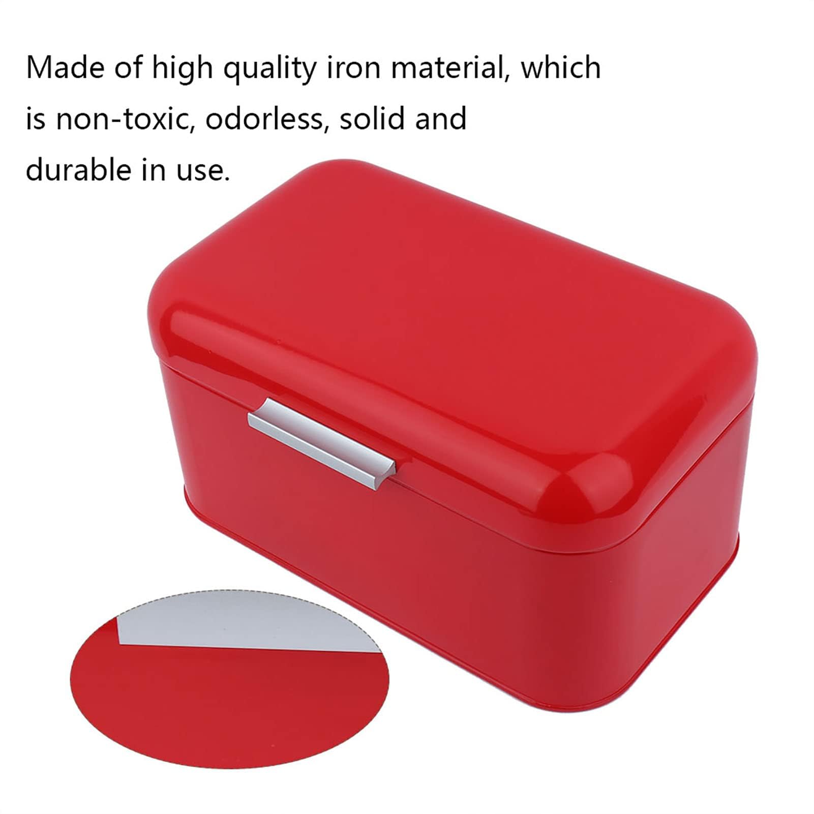 Panera de metal de 30,5 x 18,1 x 16 cm Caja de pan de metal retro de color sólido color sólido estilo retro con tapa gran capacidad ideal para la encimera de la cocina (rojo)