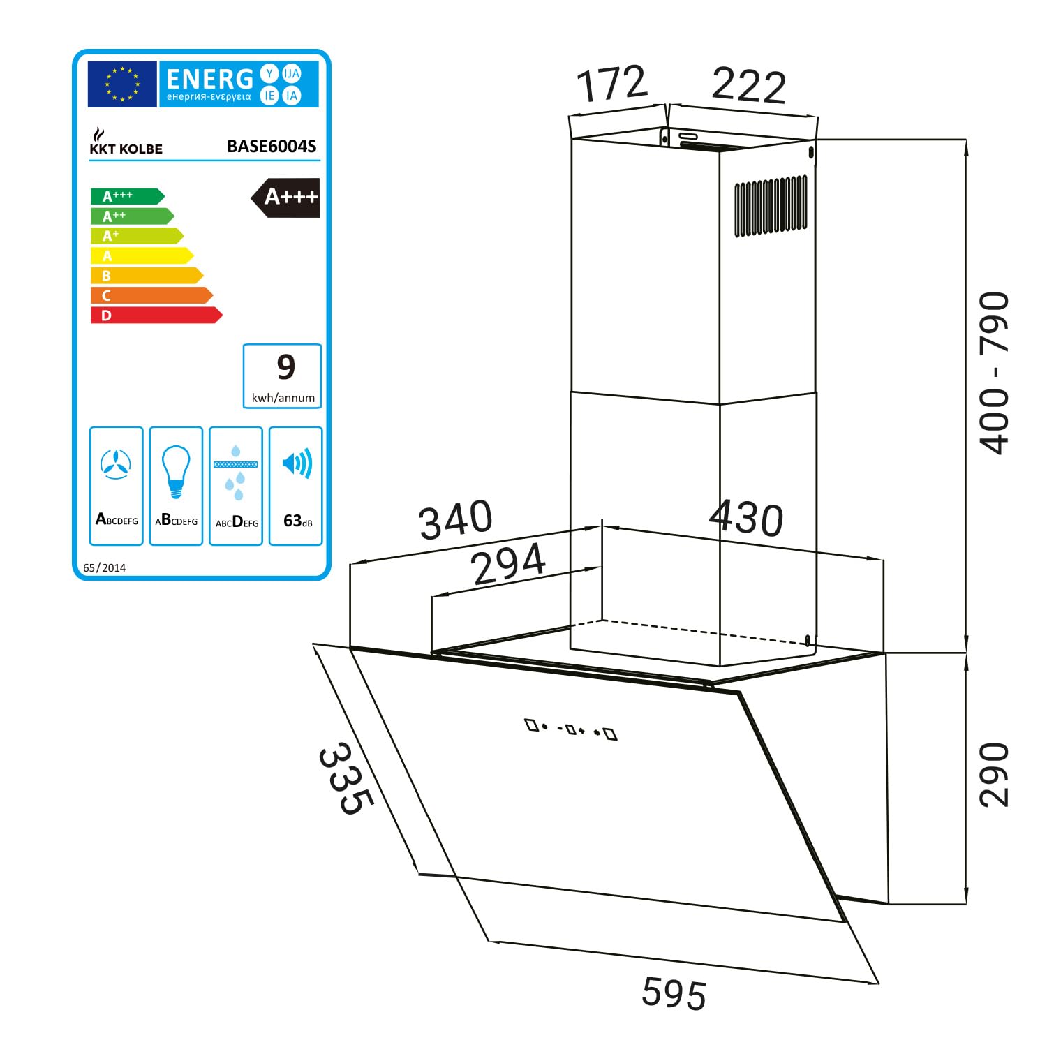 KKT KOLBE Okap kuchenny 60 cm obieg powietrza wylotowego bez głowy okap ścienny czarny szkło oświetlenie LED stal szlachetna SensorTouch BASE6004S