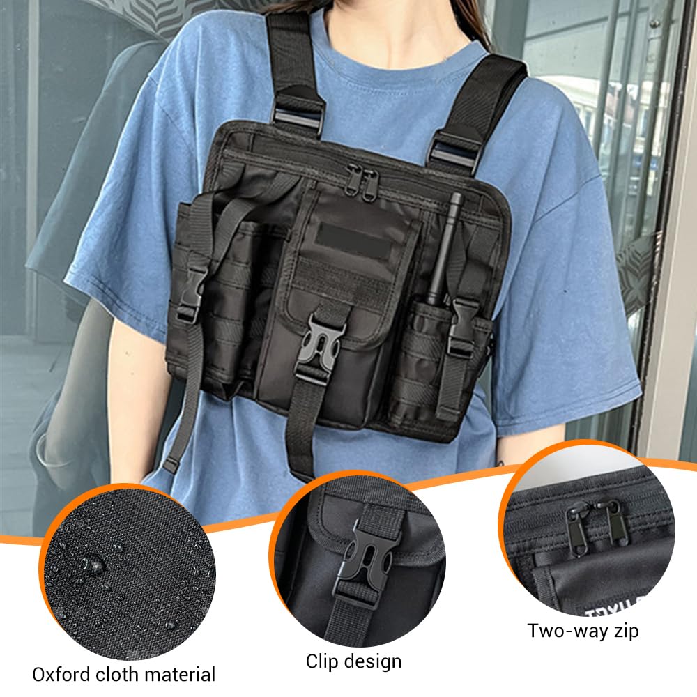 DONGKER Taktyczna torba na klatkę piersiową, wodoszczelna torba taktyczna na klatkę piersiową, z wieloma kieszeniami, regulowane radio walkie talkie torba do biegania, wędrówek, treningu, spacerów