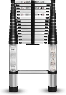 14.5 FT Telescoping Ladder One Button Retraction Aluminum Extension Ladder Collapsible Suitable for Outdoor or Indoor