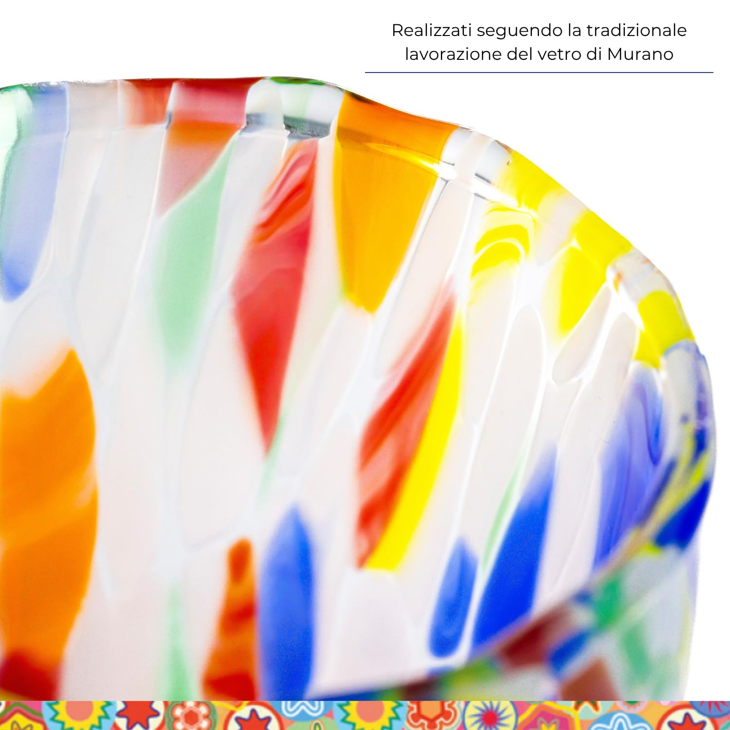 Gocce di Murano 2 Bicchieri Acqua Lavorati Secondo la Tradizione degli Artigiani di Murano, Bicchiere Soffiato e Lavorato a Mano 300 ml - Bicchieri Acqua Vetro Arcobaleno Pioggia