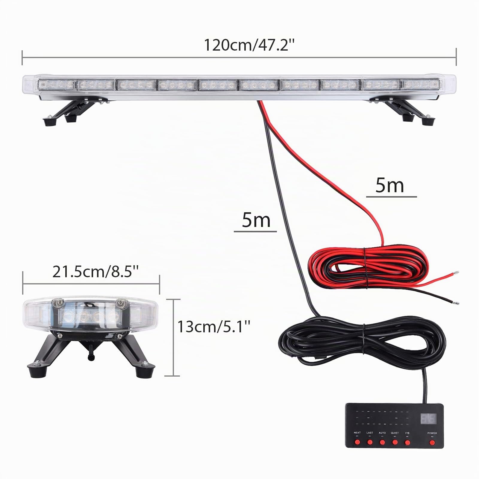 Justech 88LED Luz Emergencia del Coche 88W Luz de Advertencia del Estroboscópico 21Modos de Flash LED Ámbar Impermeable Interruptor de Control de Pantalla Digital para 12V24V Vehículo Remolque Camión