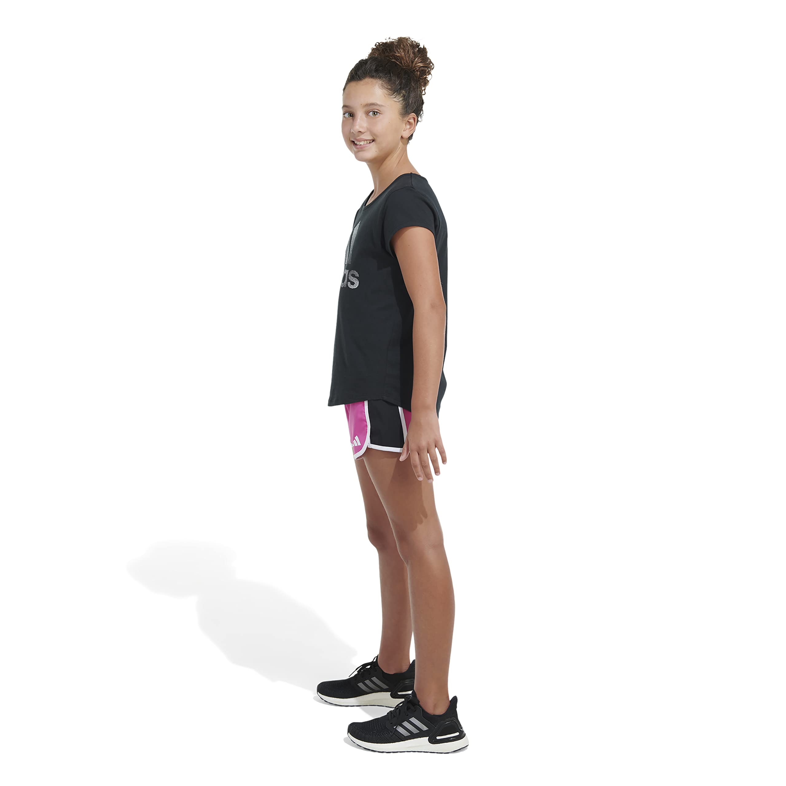adidas Girls' Big Elastic Waistband Color Block Woven Pacer Shorts, Semi Lucid Fuchsia, XL (16)