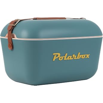 Polarbox Classic Cool Box with Leather Strap, 20L Blue & Marine Rose, Rigid Insulated Ice Box for Beach, Picnic and Party, Co