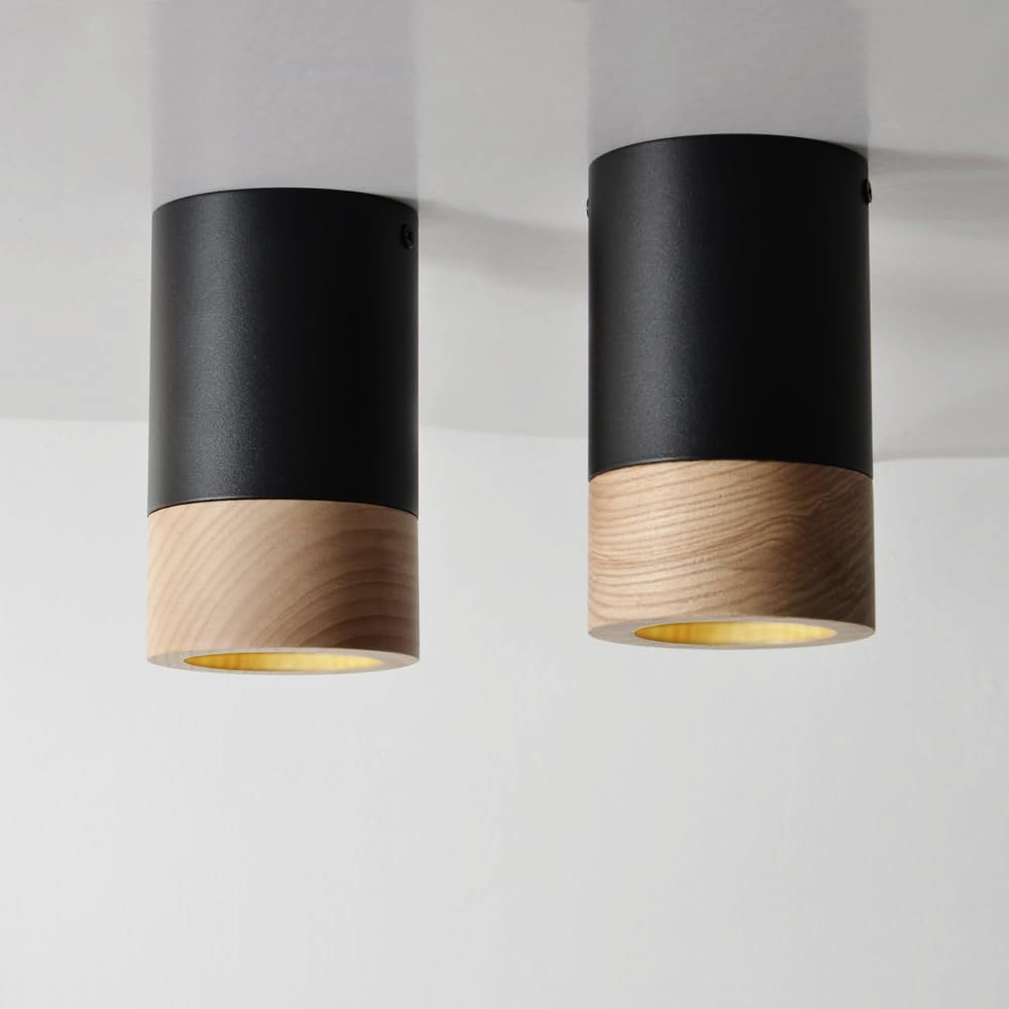 Lampara Techo Focos 2pcs,Lámpara De Techo Industrial Negro,Focos Interior Techo Metal y Madera,Retro Gu10 Lamparas De Techo Dormitorio De Diseño Para Sala De Estar Pasillo Cocina