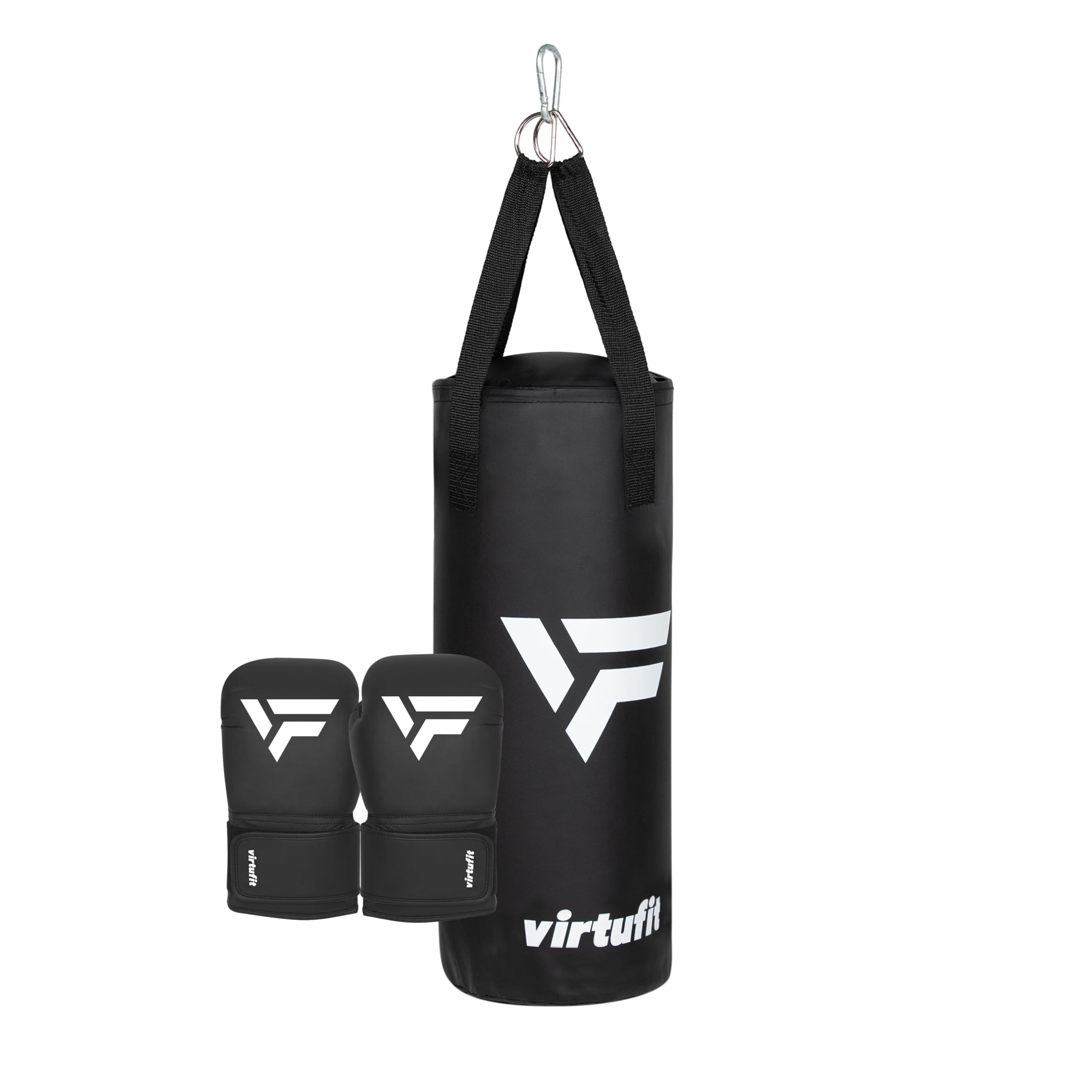 VirtuFit Ensemble de kickboxing Junior - Sac de frappe et gants de boxe - Kit de boxe pour enfants - Kickboxing et boxe - 8 kg - Noir