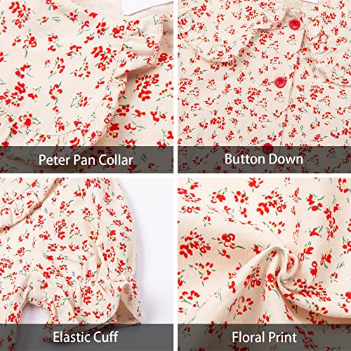 Image of LittleSpring Girls Short Sleeve Peter Pan Blouse with Elastic Cuffs