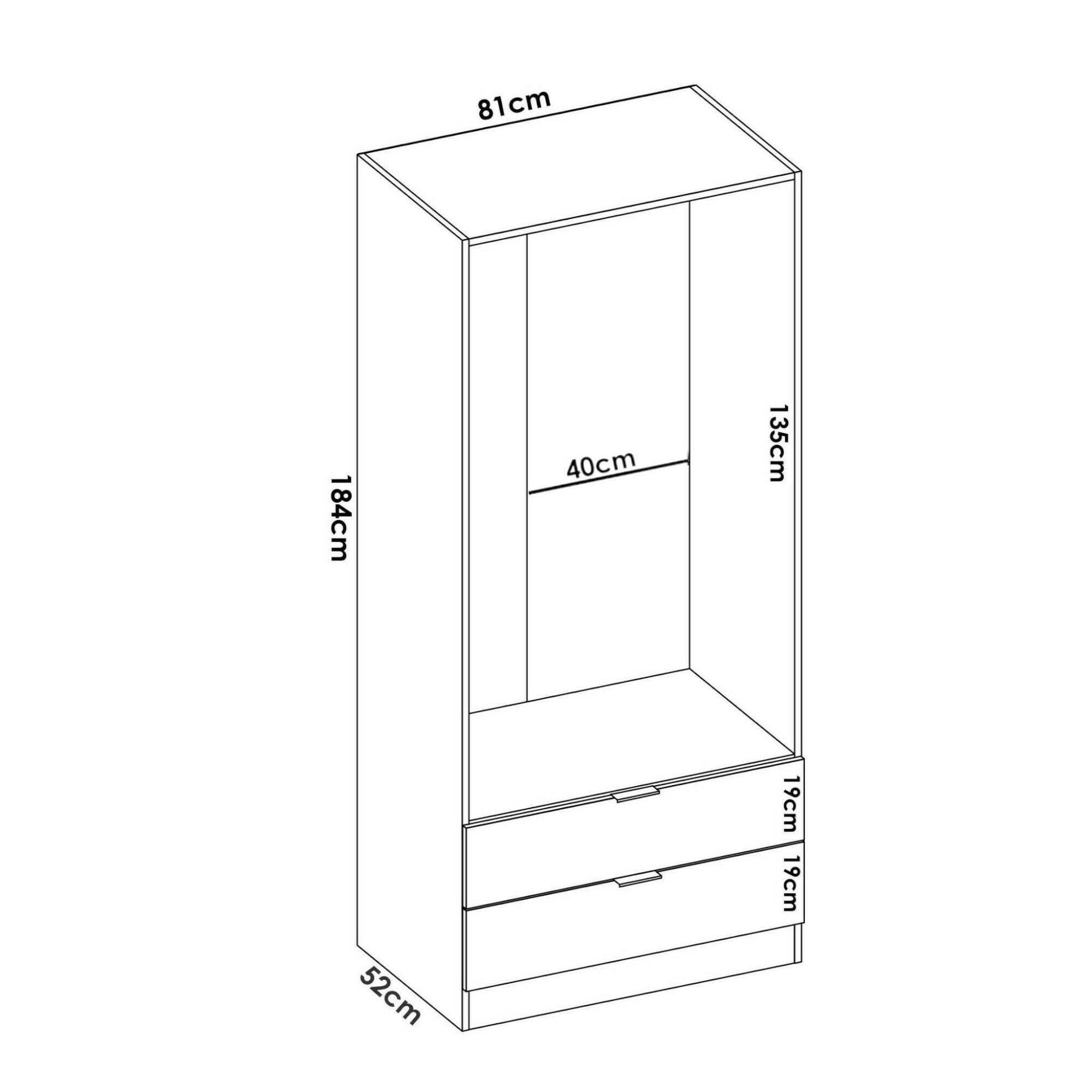 Dmora Guardaroba 2 Ante Pisanino 52x184h cm Marrone Rovere 2 Cassetti Appendiabiti Armadio Camera da Letto