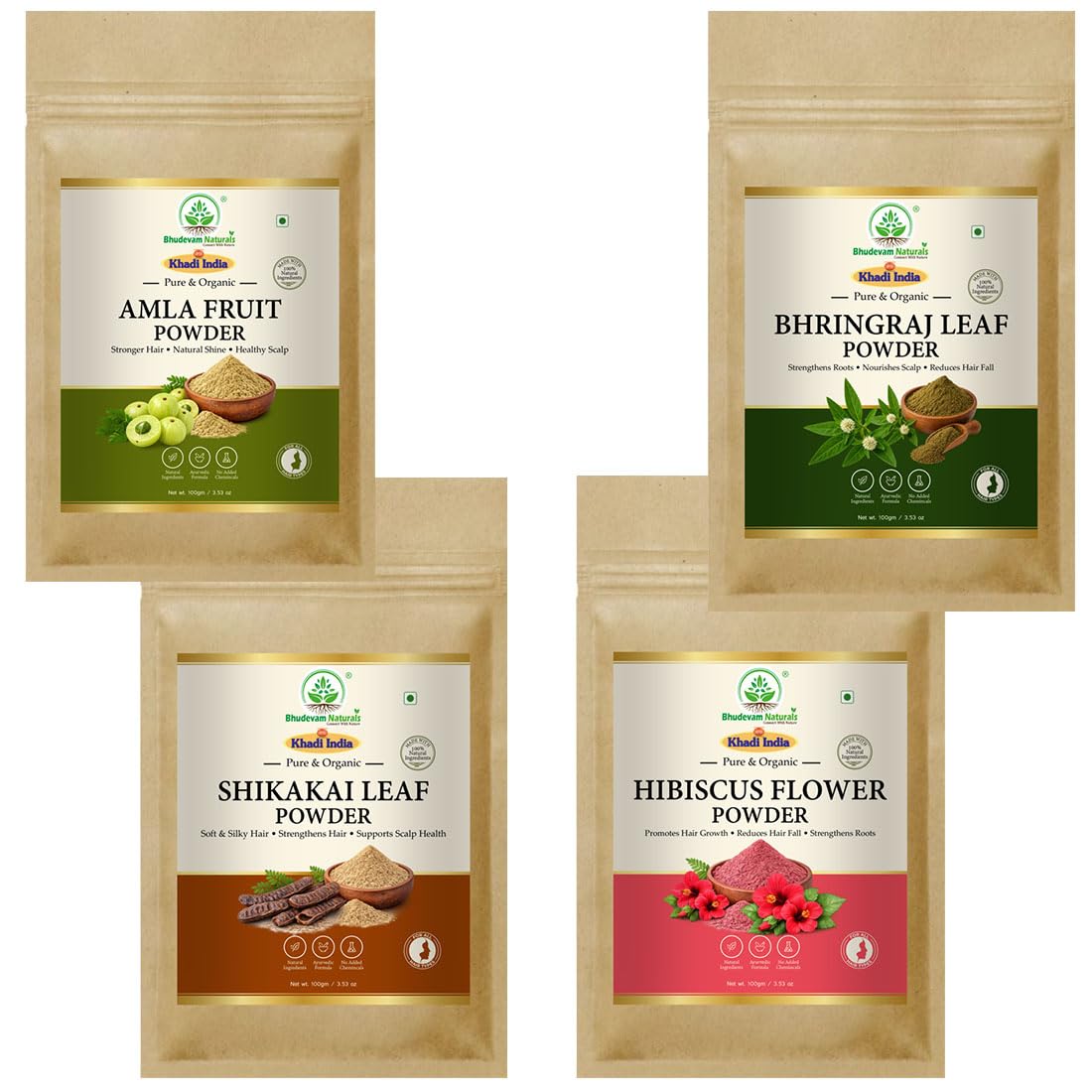 Khadi Amla, Bhringraj, Shikakai & Hibiscus Hair Growth Powder | Natural Ayurvedic Herbal Hair Care Powder | Helps Reduce Hair Fall, Strengthens Hair Roots, Nourishes Scalp & Promotes Healthy Hair Growth | Suitable for All Hair Types- Pack of 4-picture-40