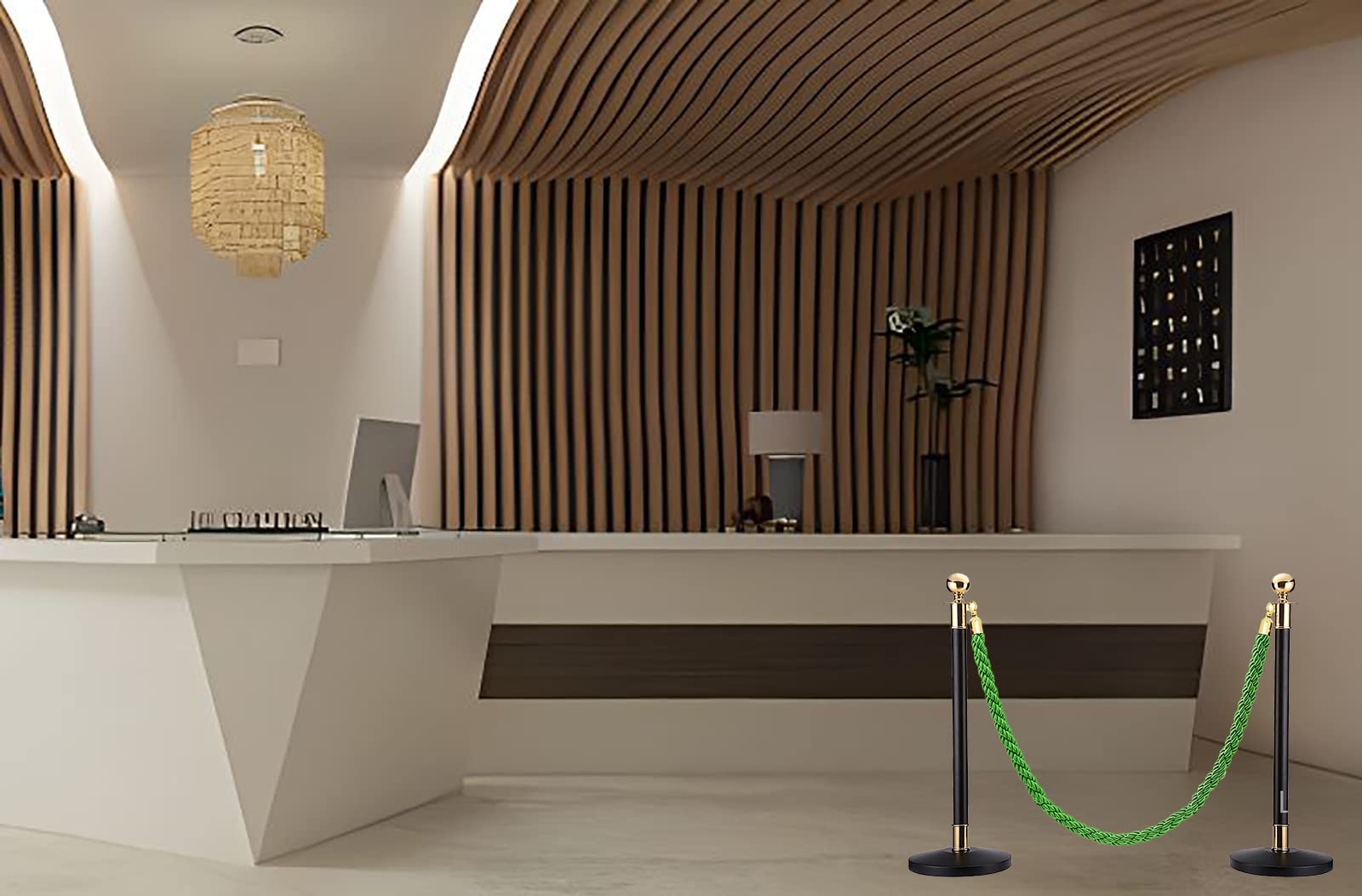 Paletto di controllo della folla con corda, corda di barriera intrecciata verde, lunghezza 100/150/200/250/400/500 cm, divisorio per code per hotel, banche, ospedali, cinema, elegante contro
