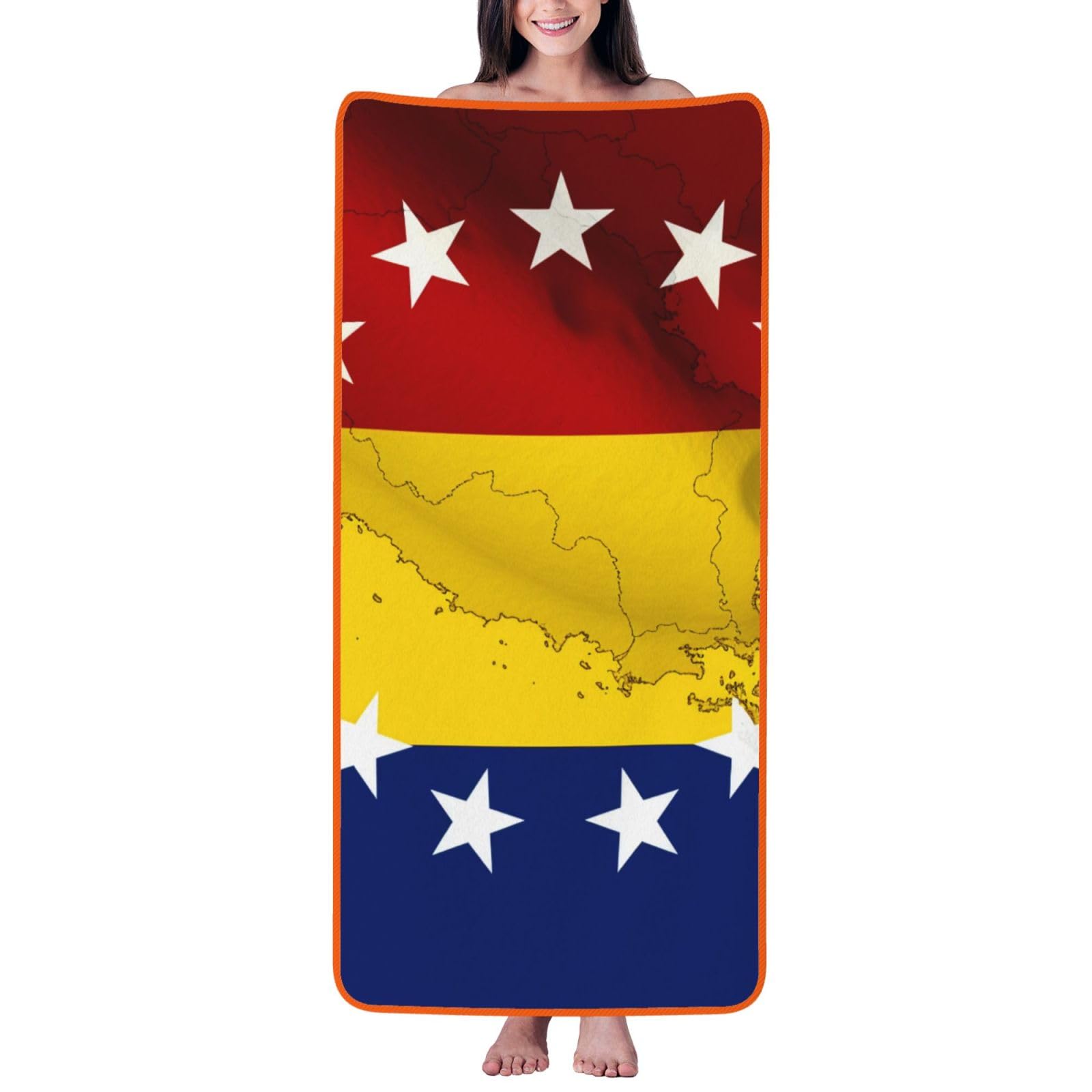 WPKJU Venezuela Flag Printed Bath Towel with Orange Edging - 27x55 in Soft Extra Absorbent Coral Velvet Shower Towels for Bathroom