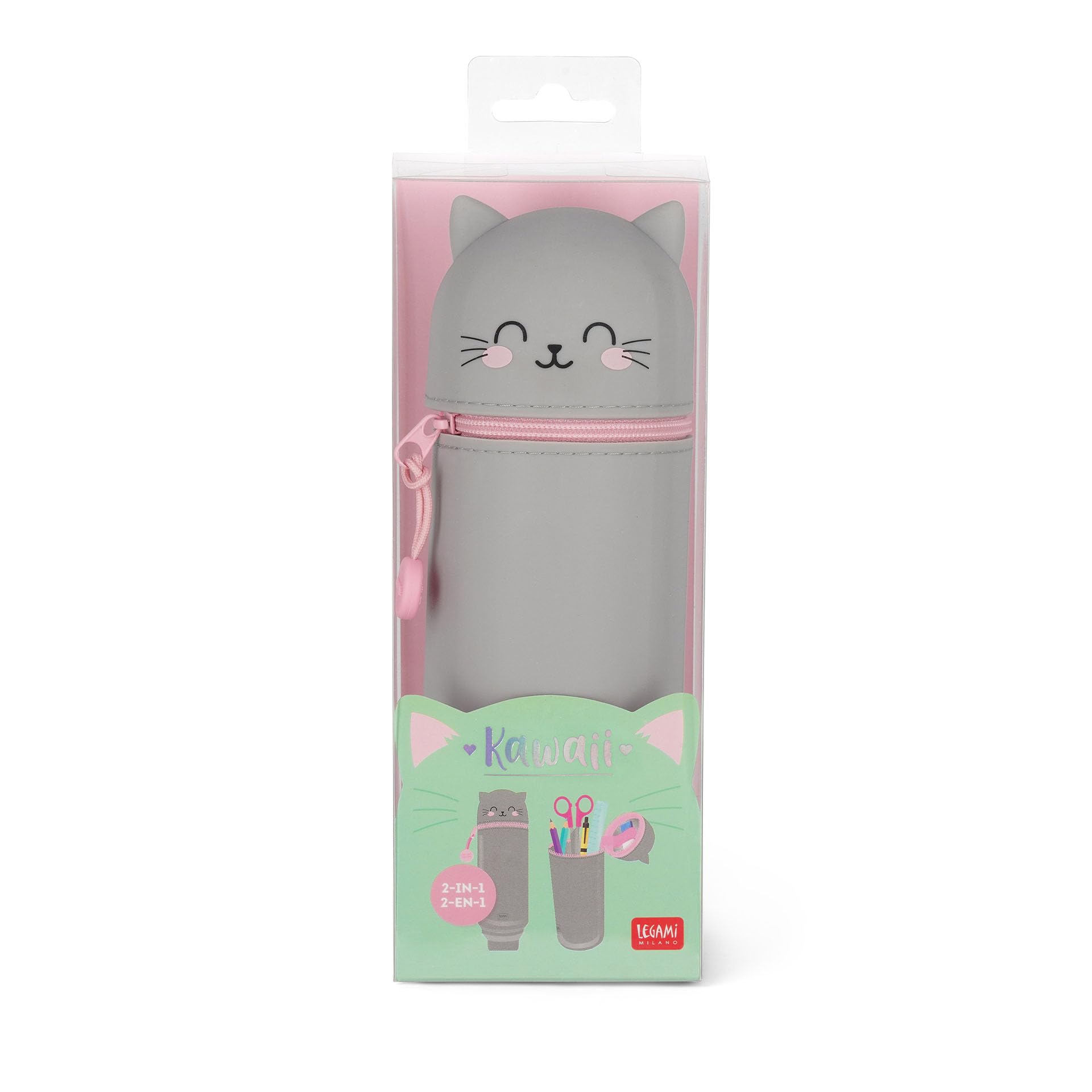 Trousse à Crayons Silicone Extensible Mr. Wonderful - Forme Chat Avec Fermeture Éclair - Pot à Crayons Ludique