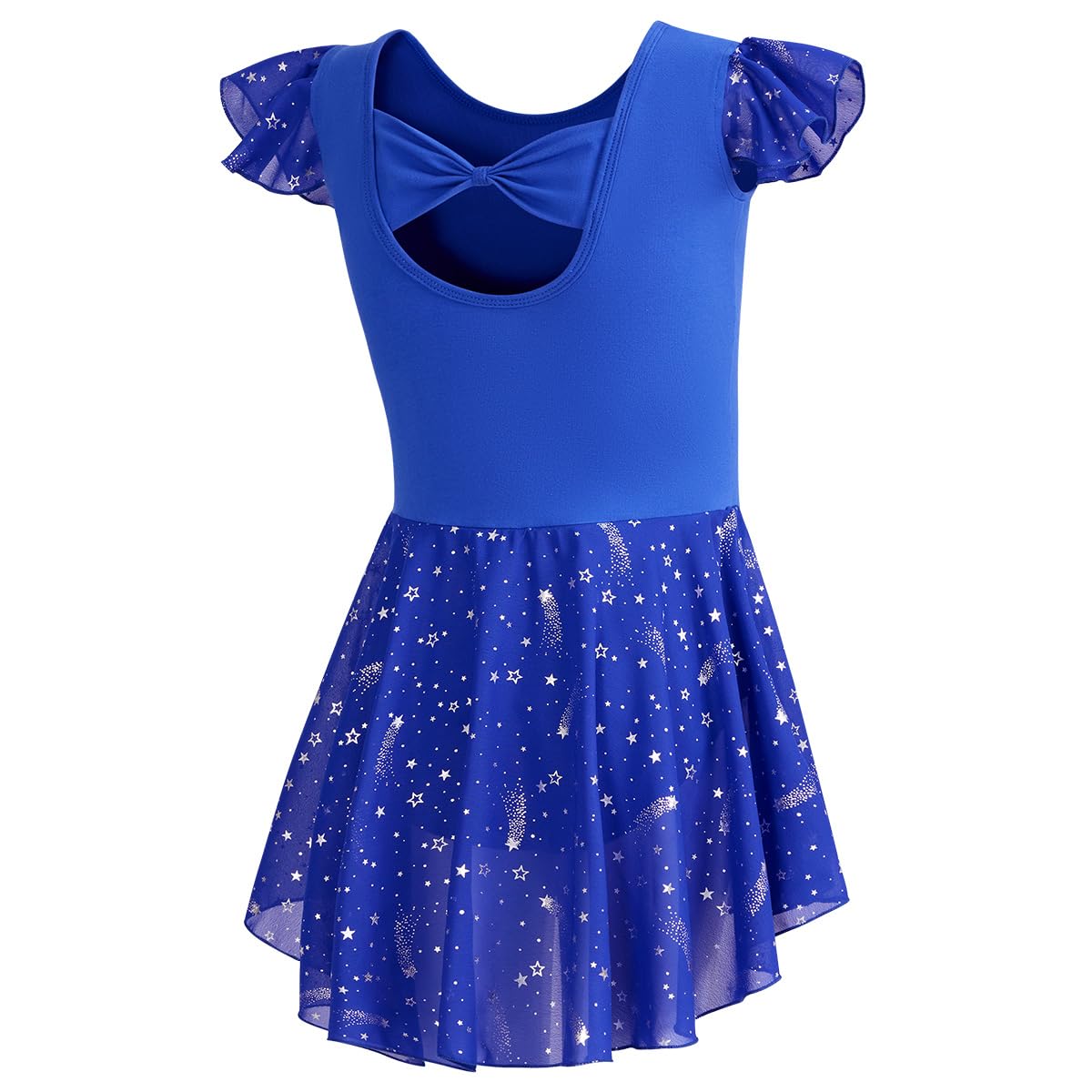 DIPUG Girls Ballet Leotards Toddler Shiny Dance Leotard Dresses | Shiny stars skirts, ruffle sleeve, bow back, kids outfits, size 2-12 years