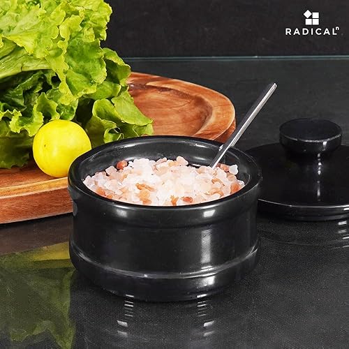 Miniatura 4 de Radicaln Bodega de sal de mármol con tapa y cuchara de 3.5 pulgadas hecha a mano, sal negra hecha a mano para almacenamiento de cocina, recipiente