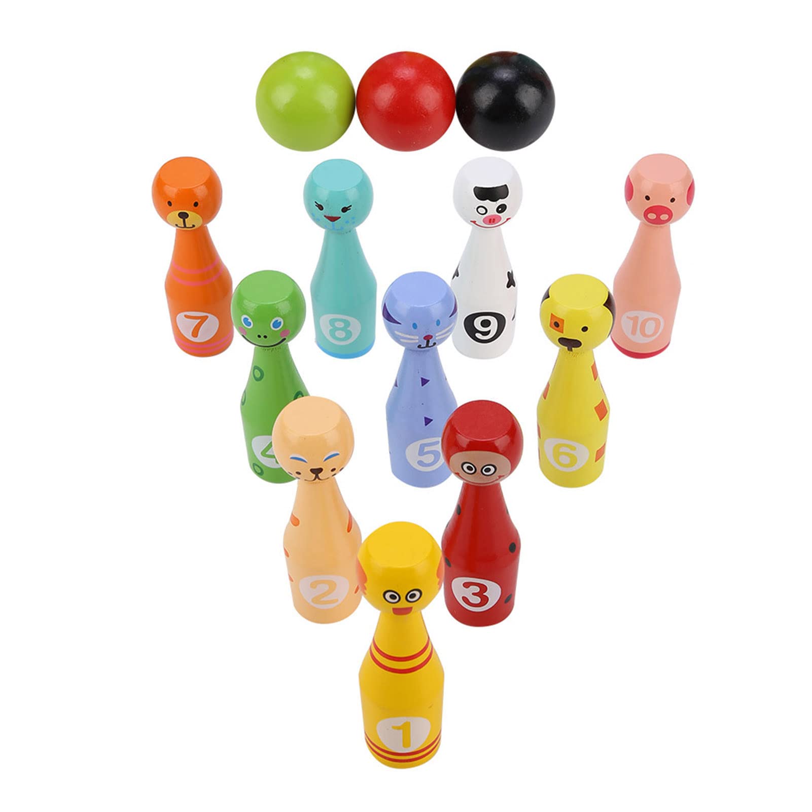VGEBY Kegelspiel für Kinder Bowling Ball Set mit 10 Kegel und 3 Bälle Draußen Spielzeug Pädagogisches Holzspielzeug Spielzeug Geschenke Spiele ab 2+ Jahren Andere Outdoor-Spielzeuge Für Kinder