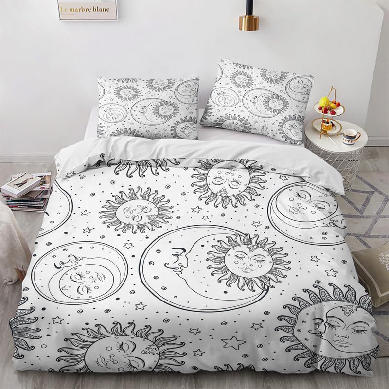 Set Copripiumino Matrimoniale 3 Pezzi In Microfibra 100% - Stelle E Punti Lunari, Blu Scuro, Morbido E Ipoallergenico