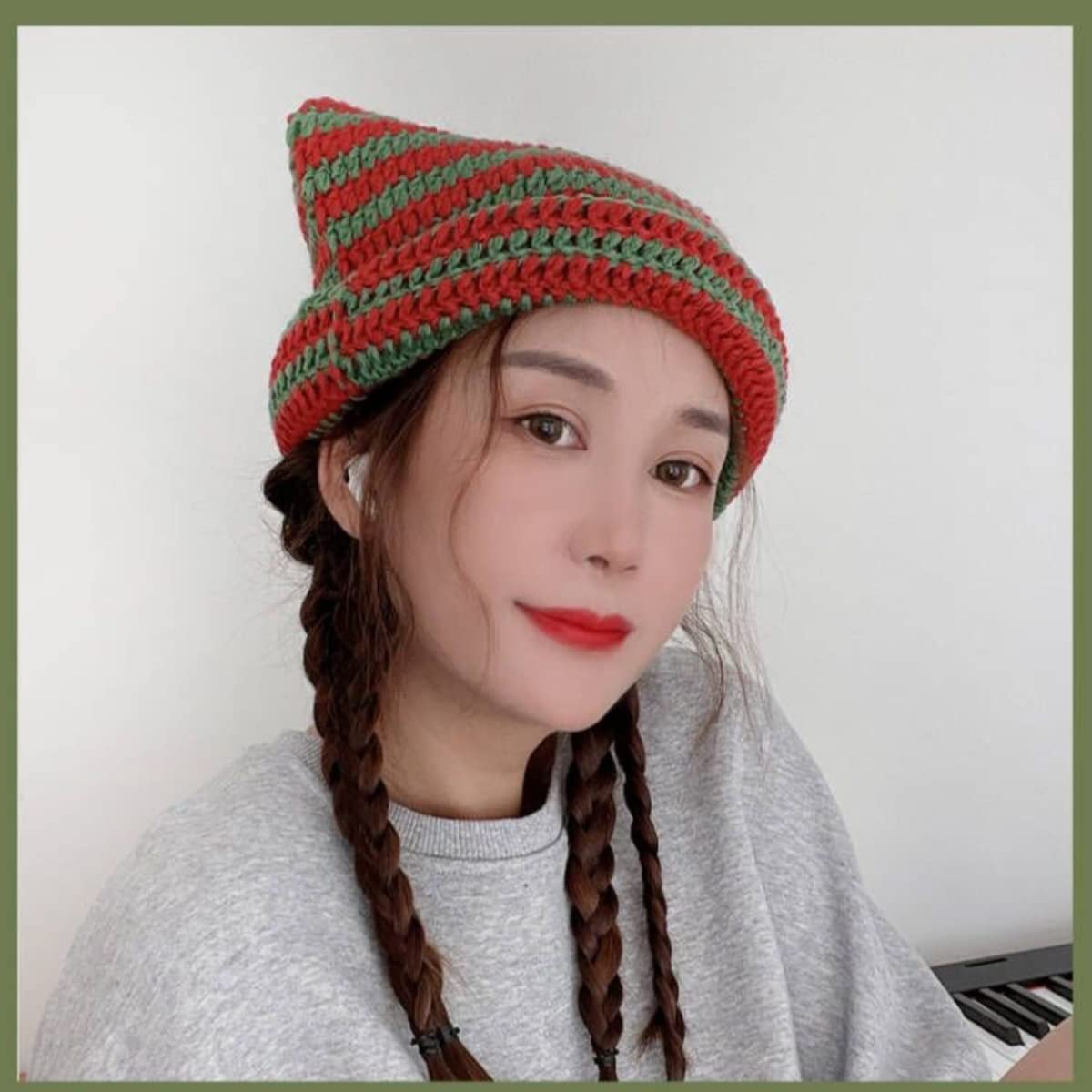 Fairy Grunge Beanie Y2K kot w kapeluszu w paski szydełkowany luźny kapelusz zimowy ciepły dzianinowy alternatywny nakrycie głowy akcesoria