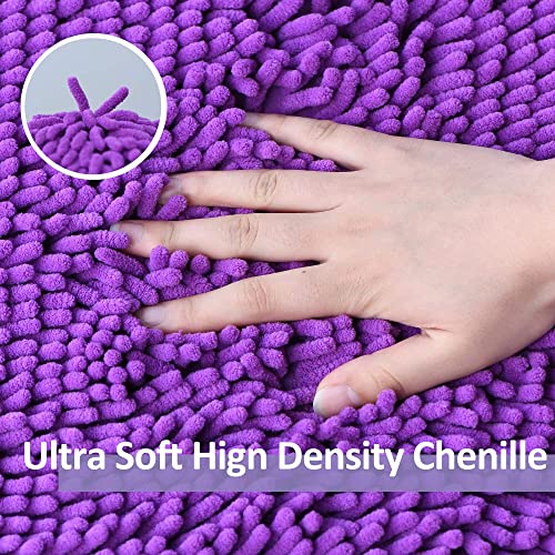 Image of RUN HELIX Purple Bathroom Rugs Sets 3 Piece Non Slip Extra Absorbent Shaggy Chenille Bathroom Rugs and Mats Sets, Soft & Dry Bath Rug /Mat Set for Bathoom Mats